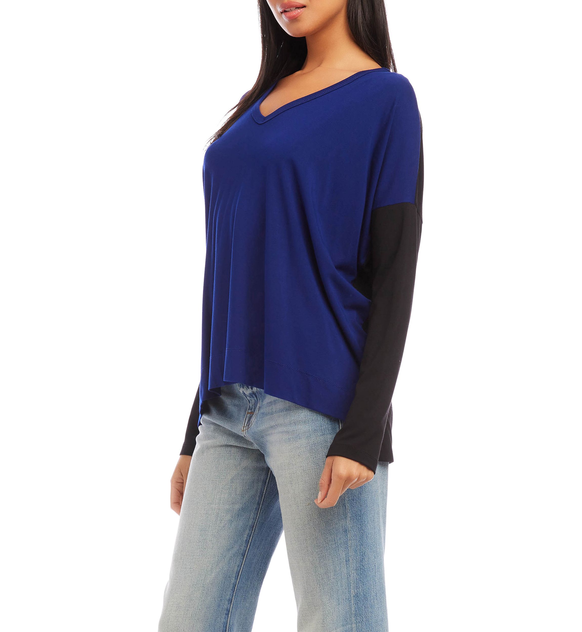 Womens Color Block V-Neck Top