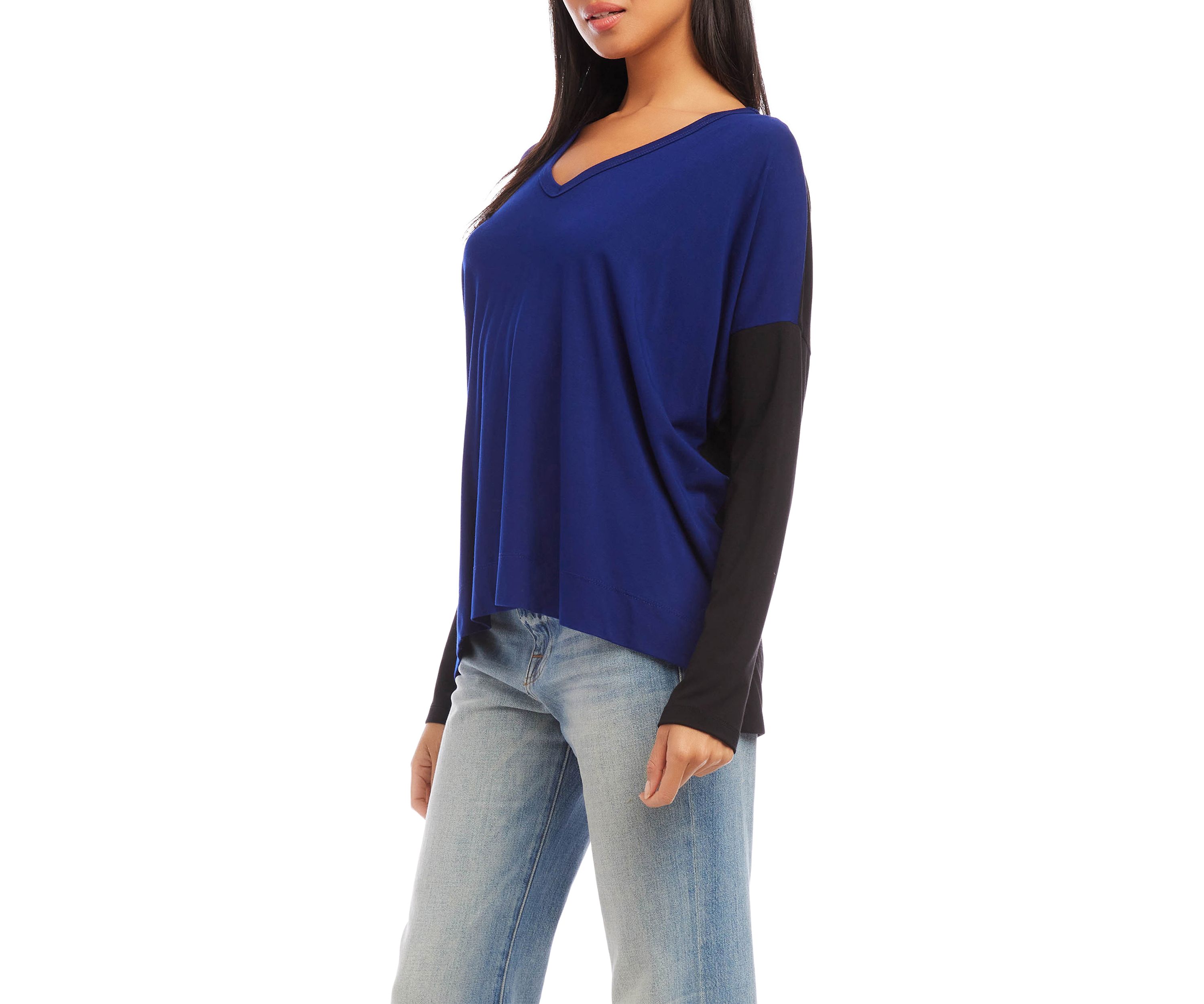Womens Color Block V-Neck Top