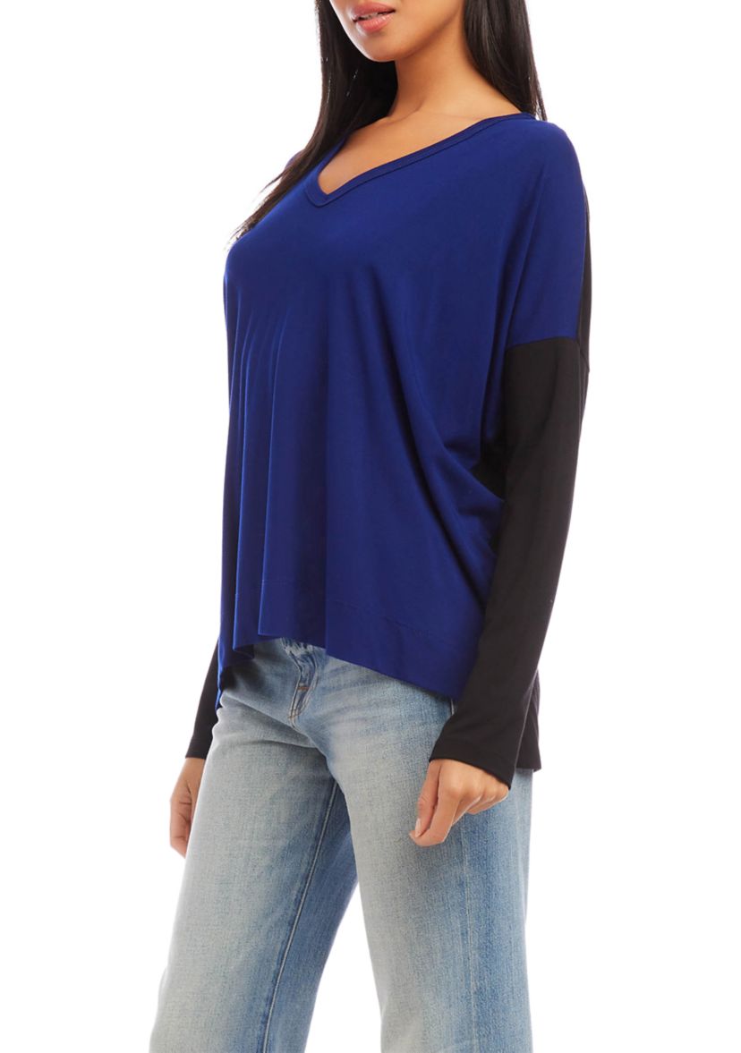 Womens Color Block V-Neck Top