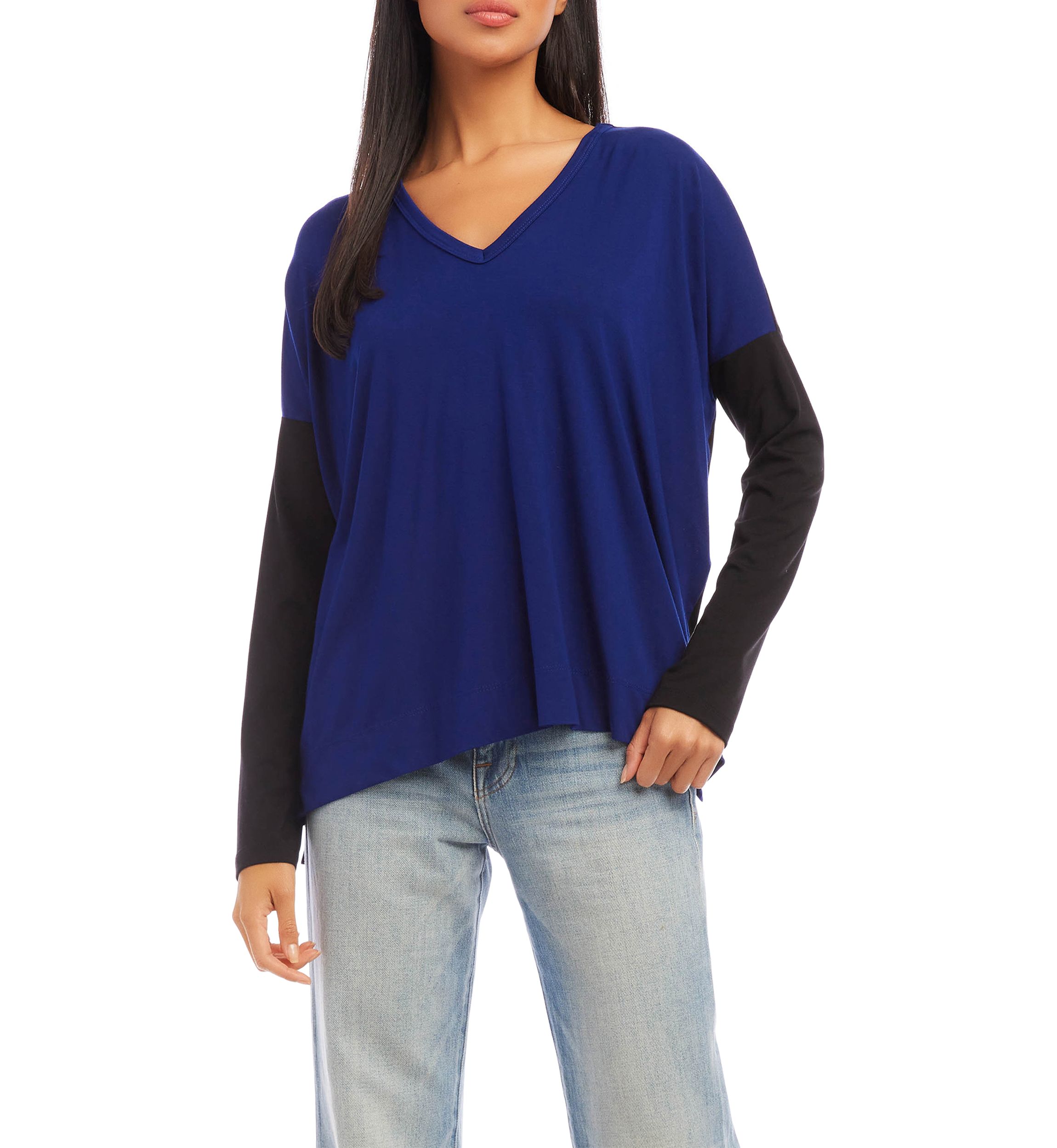 Womens Color Block V-Neck Top