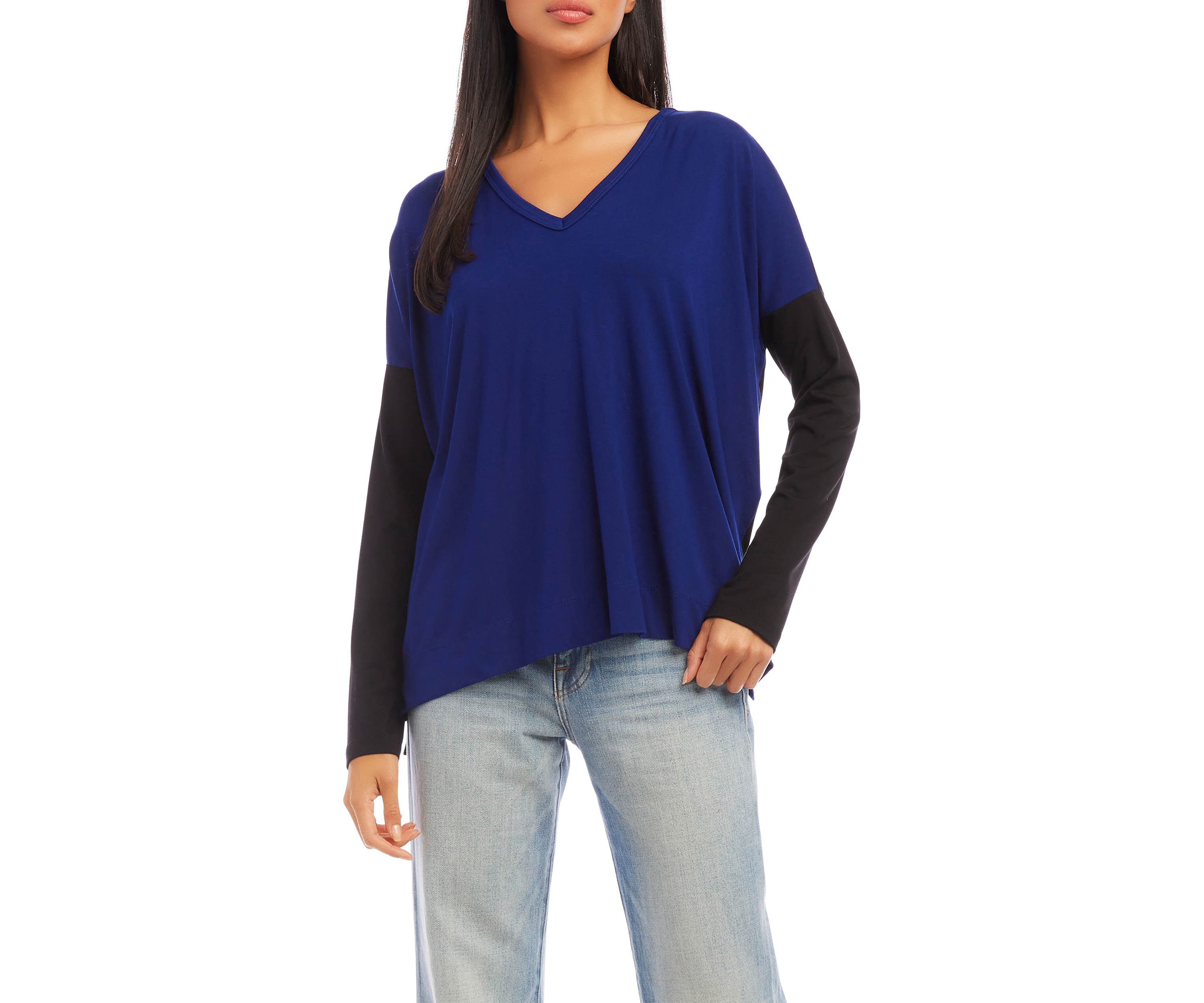 Womens Color Block V-Neck Top