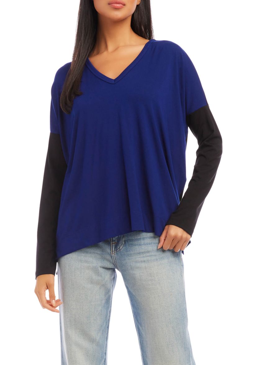 Womens Color Block V-Neck Top