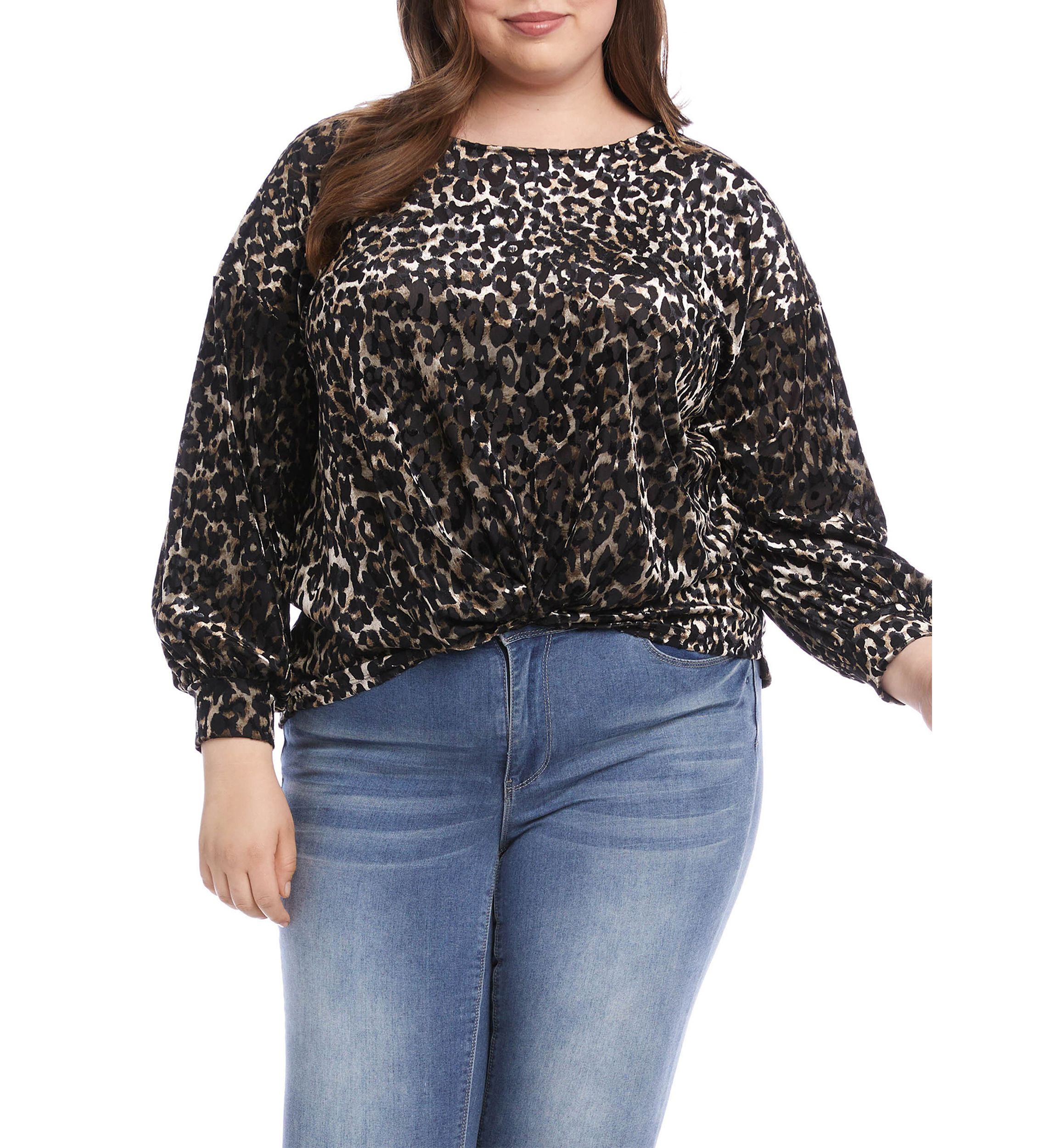 Plus Size Velvet Burnout Twist Front Top 