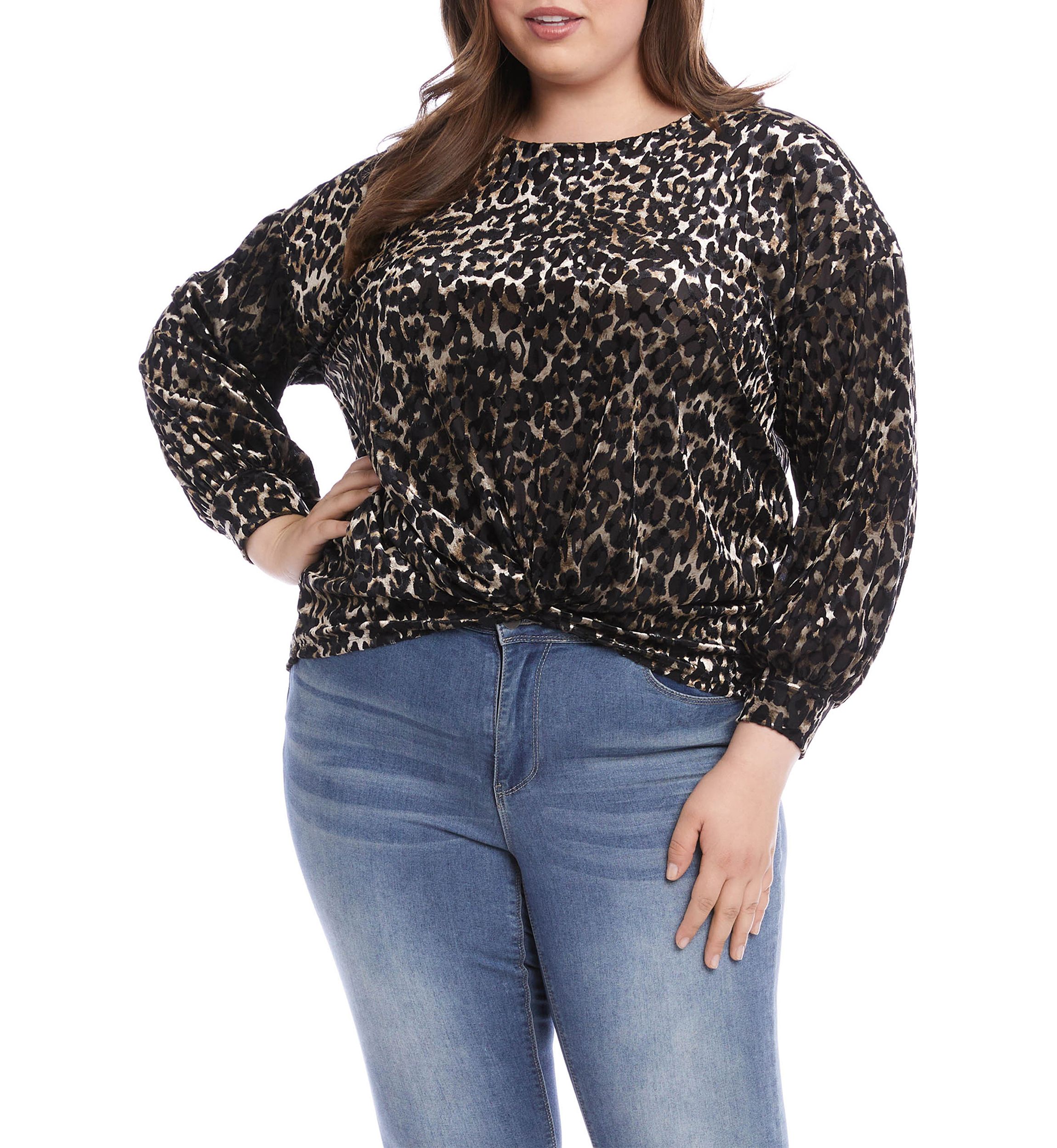 Plus Size Velvet Burnout Twist Front Top 