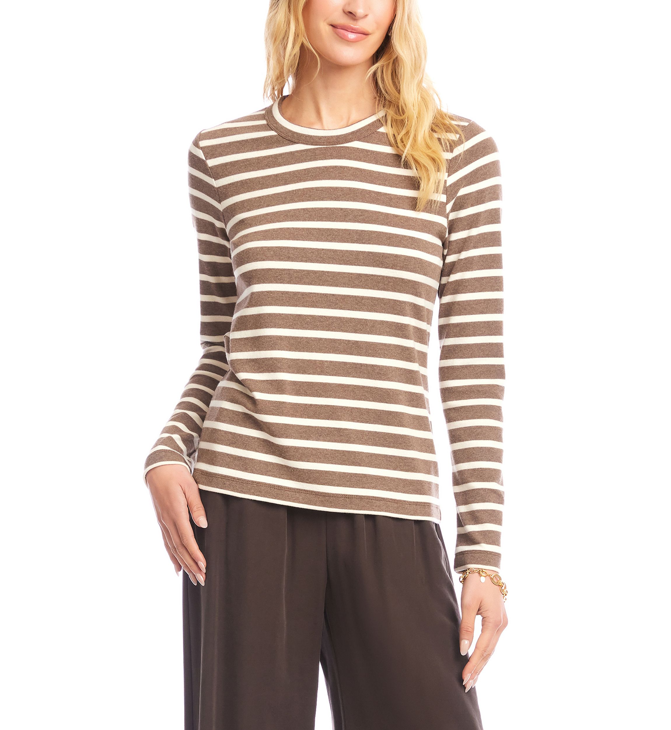 Womens Stripe Long Sleeve Crew Neck Top