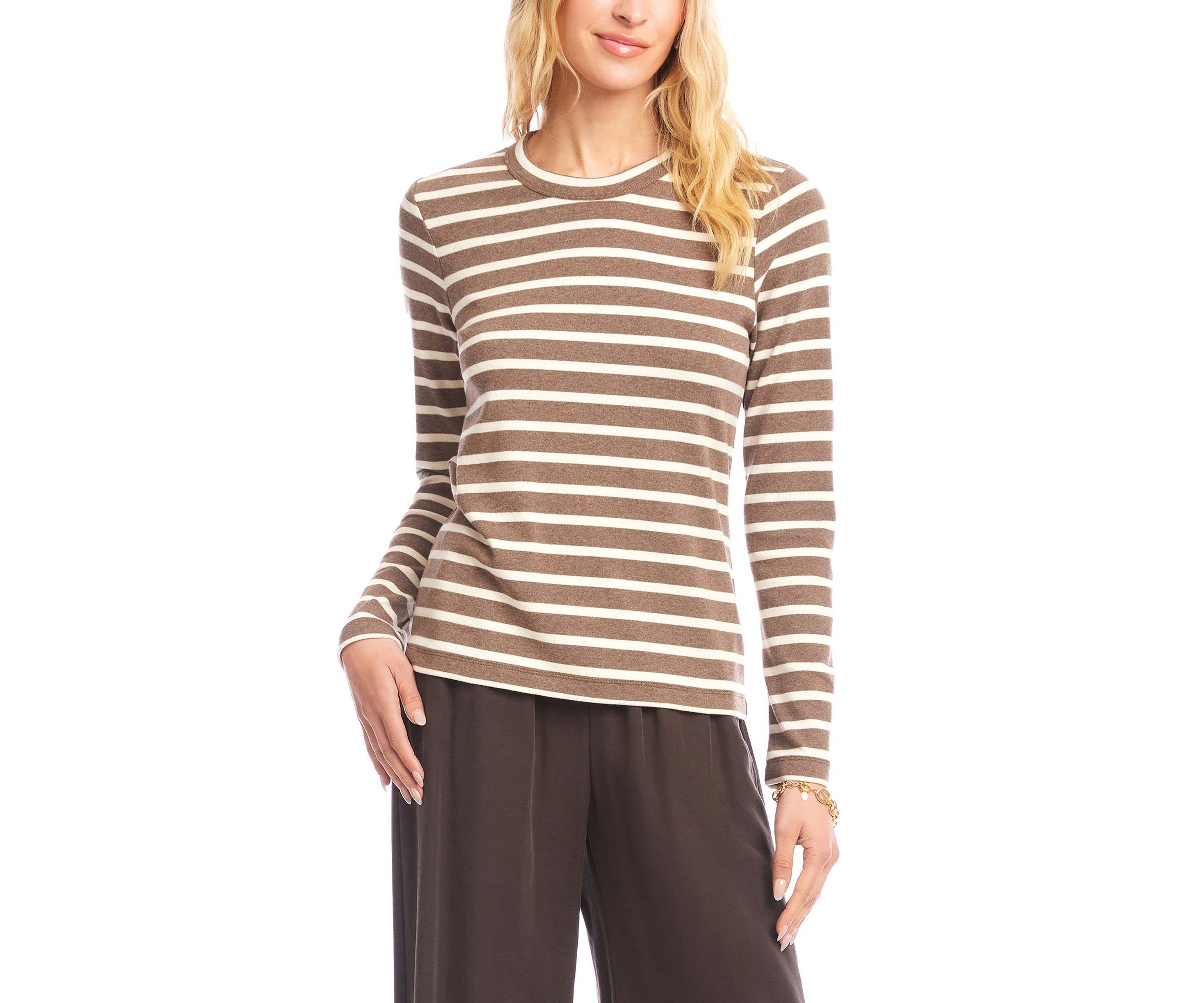 Womens Stripe Long Sleeve Crew Neck Top