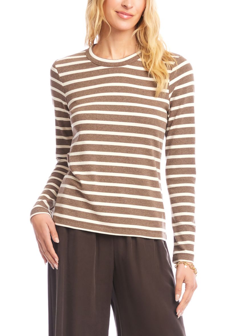 Womens Stripe Long Sleeve Crew Neck Top
