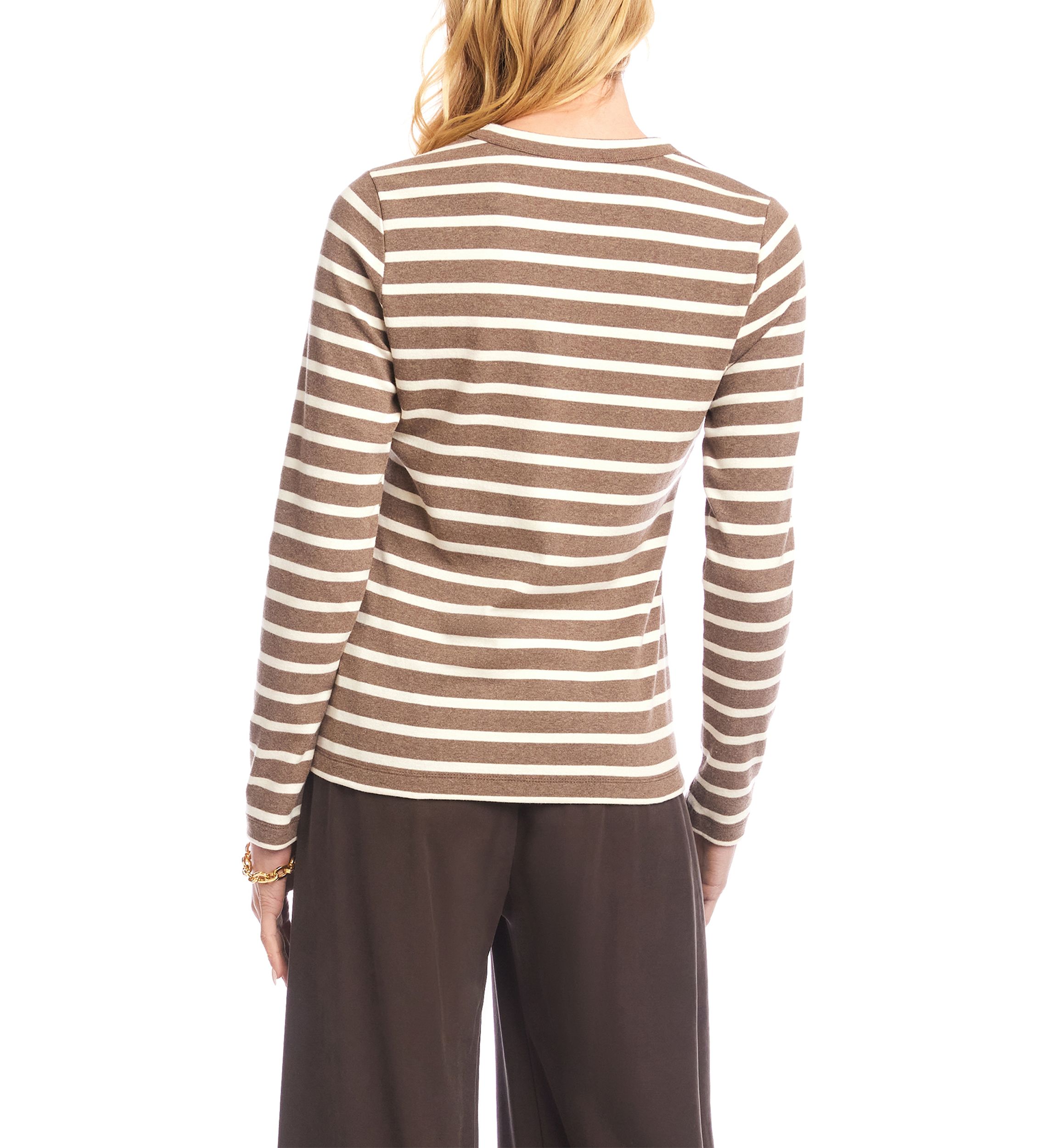 Womens Stripe Long Sleeve Crew Neck Top
