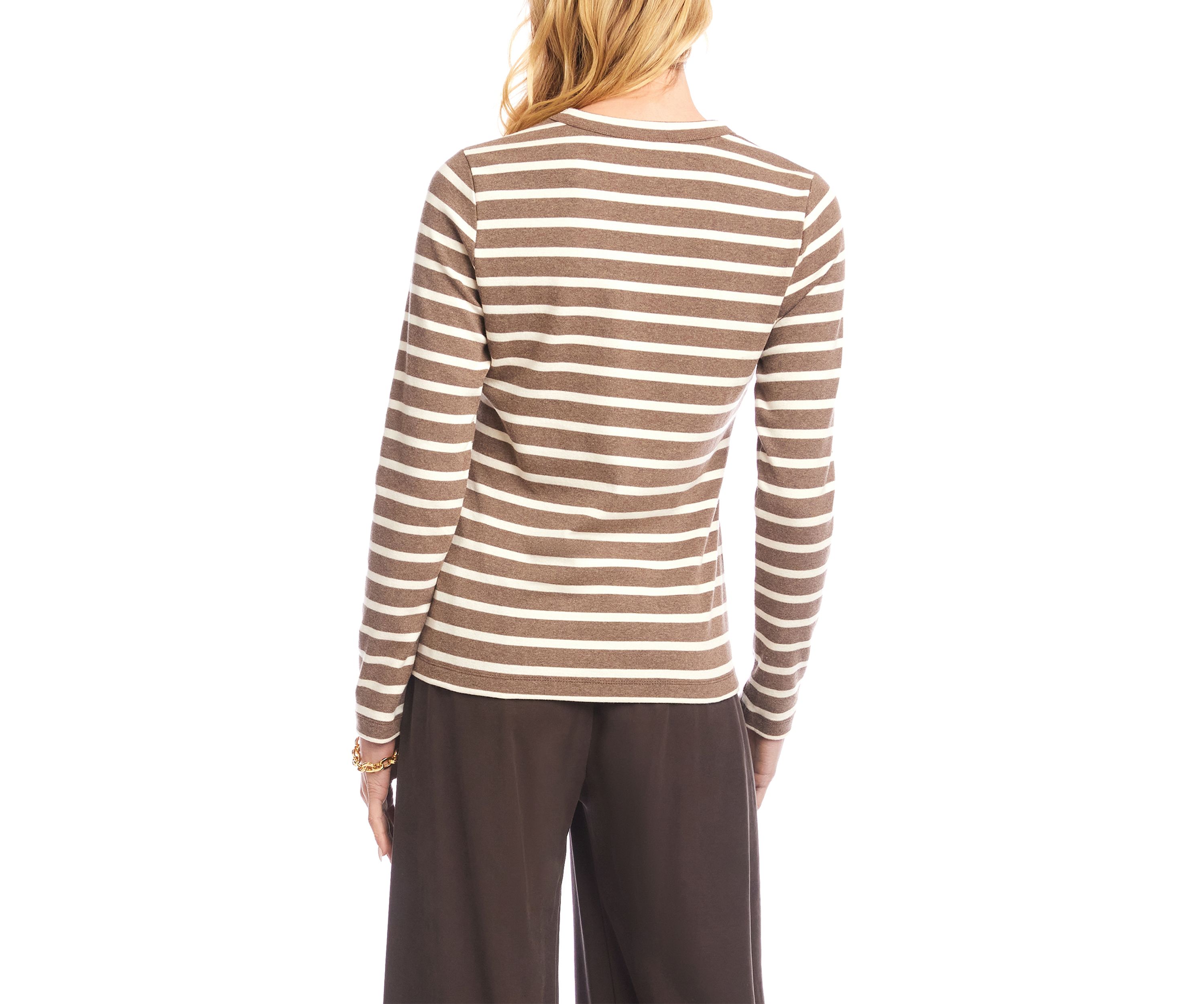 Womens Stripe Long Sleeve Crew Neck Top