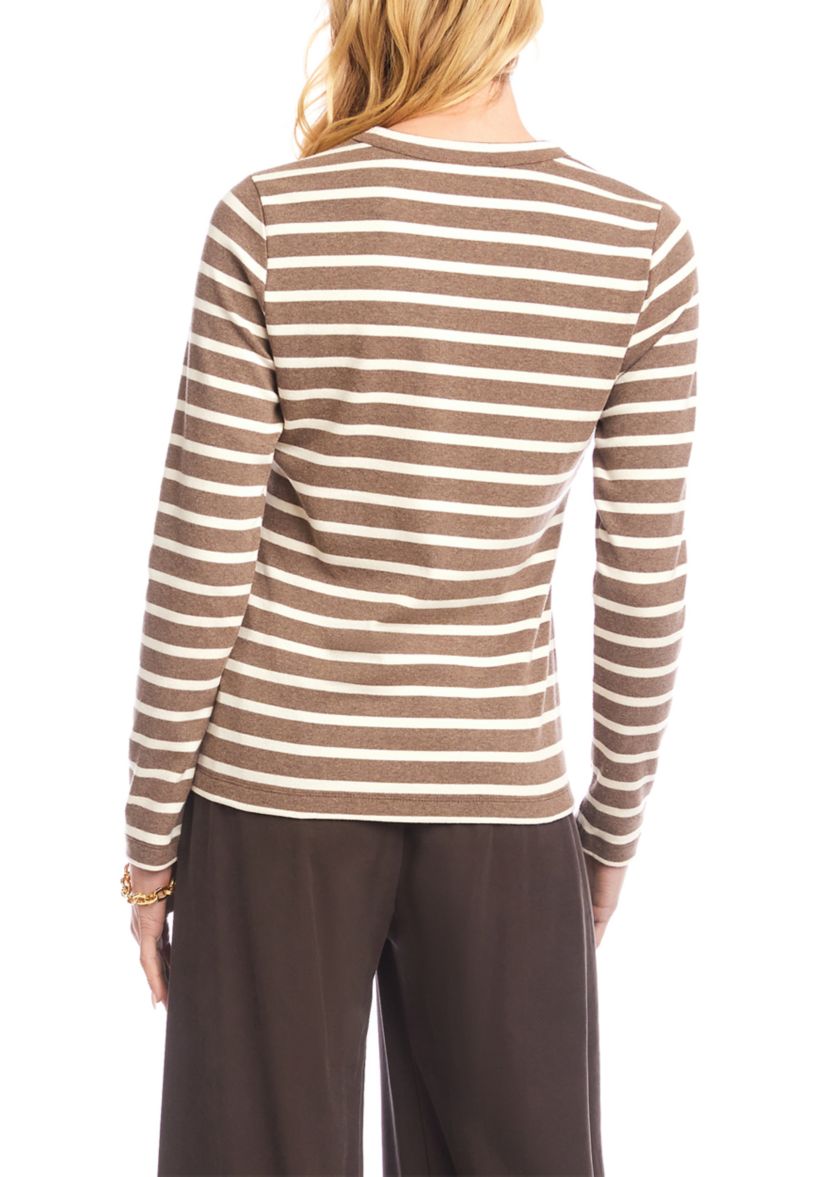 Womens Stripe Long Sleeve Crew Neck Top