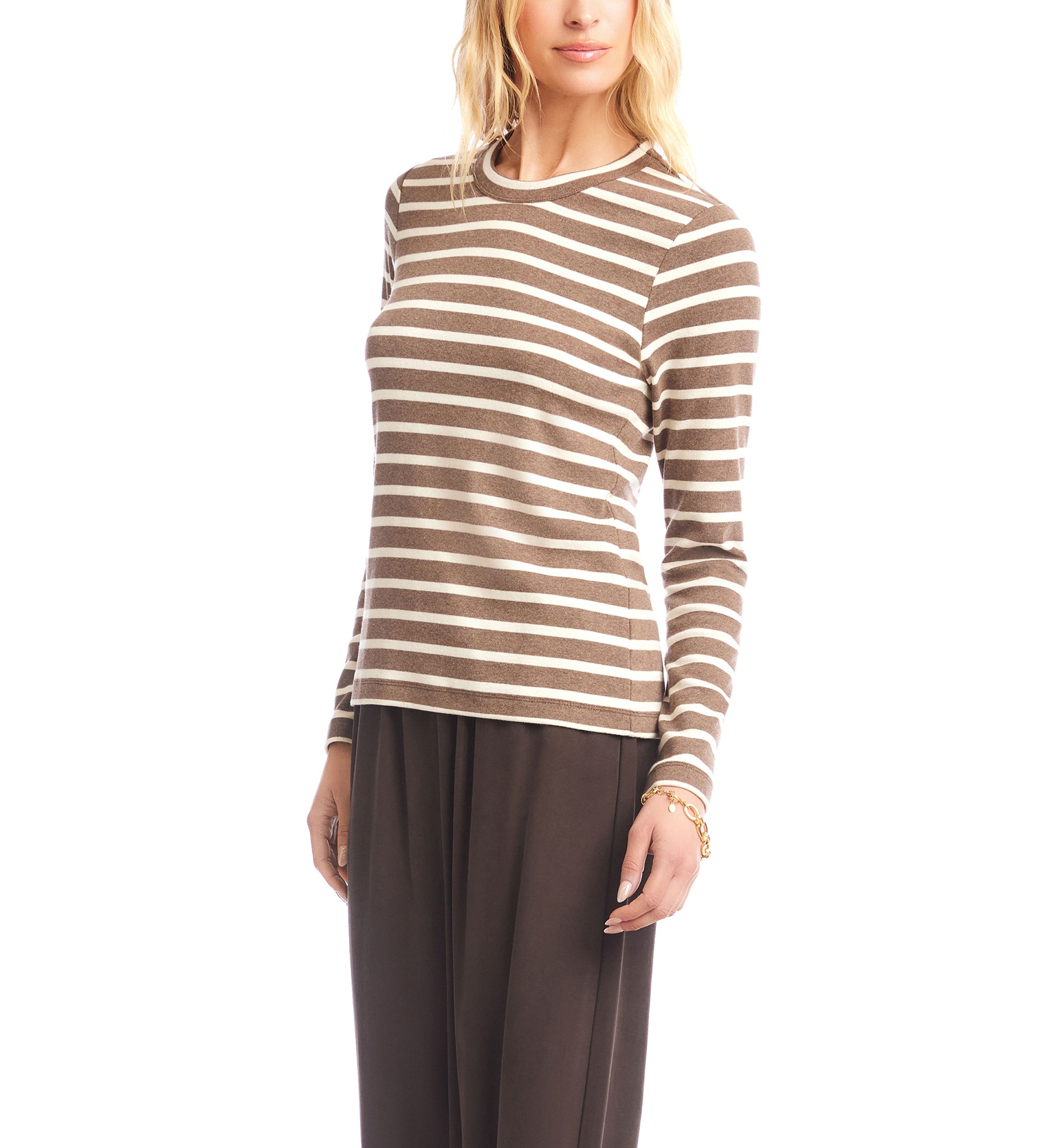 Womens Stripe Long Sleeve Crew Neck Top
