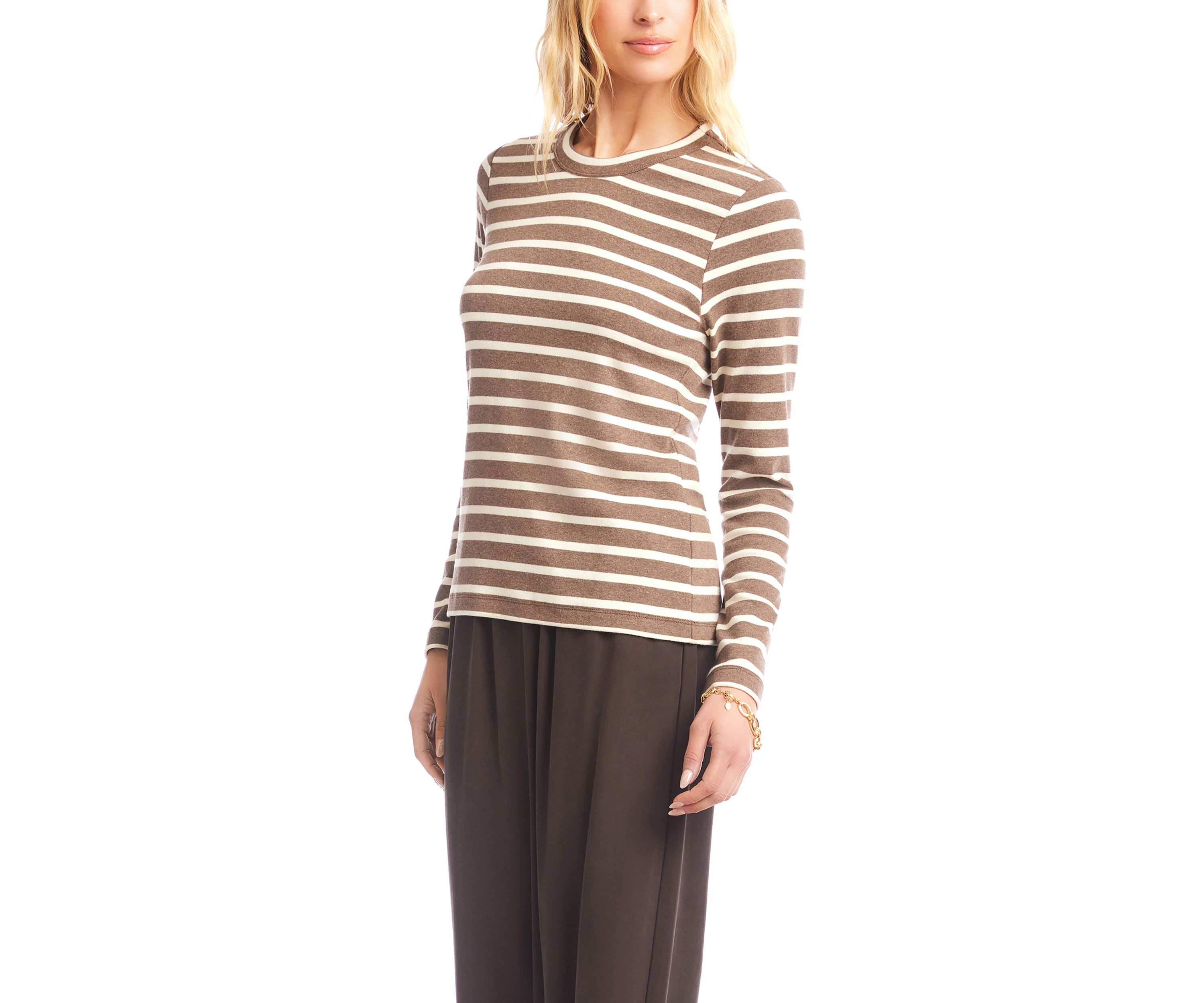 Womens Stripe Long Sleeve Crew Neck Top