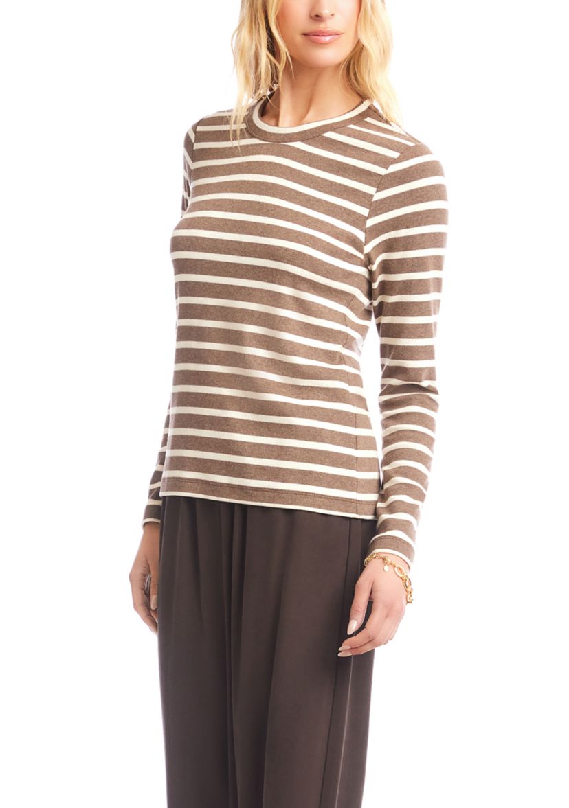 Womens Stripe Long Sleeve Crew Neck Top