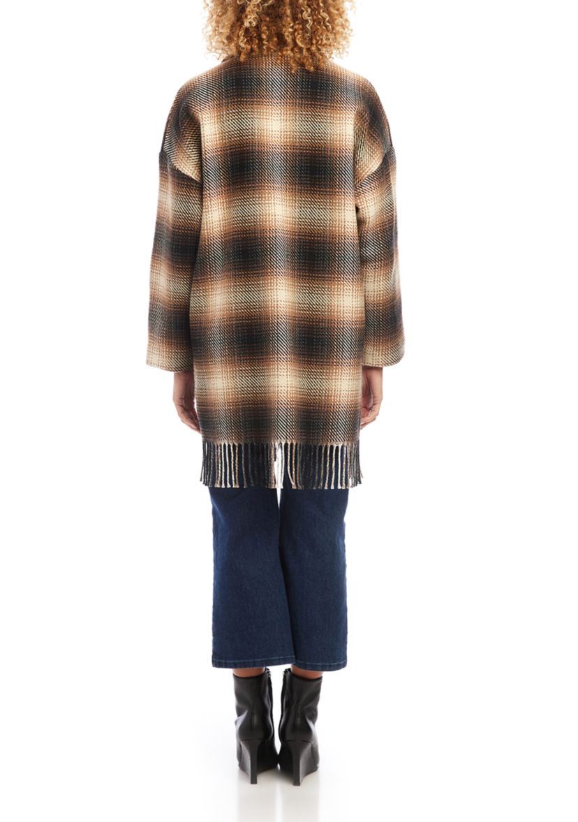 Womens Plaid Fringe Jacket