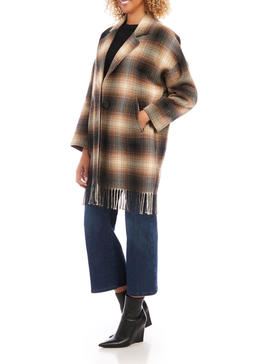 Womens Plaid Fringe Jacket