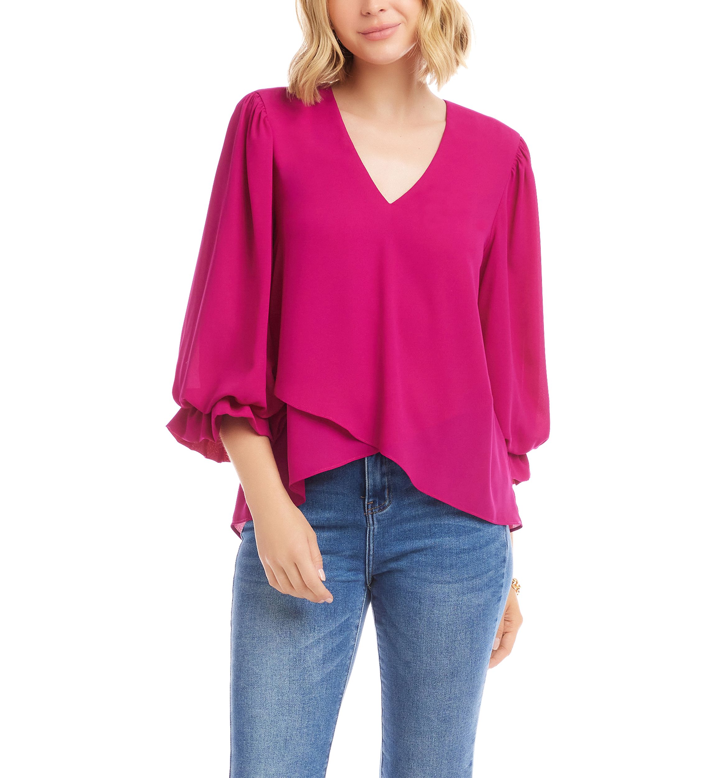 Petite Size Layered Sleeve Asymmetric Top