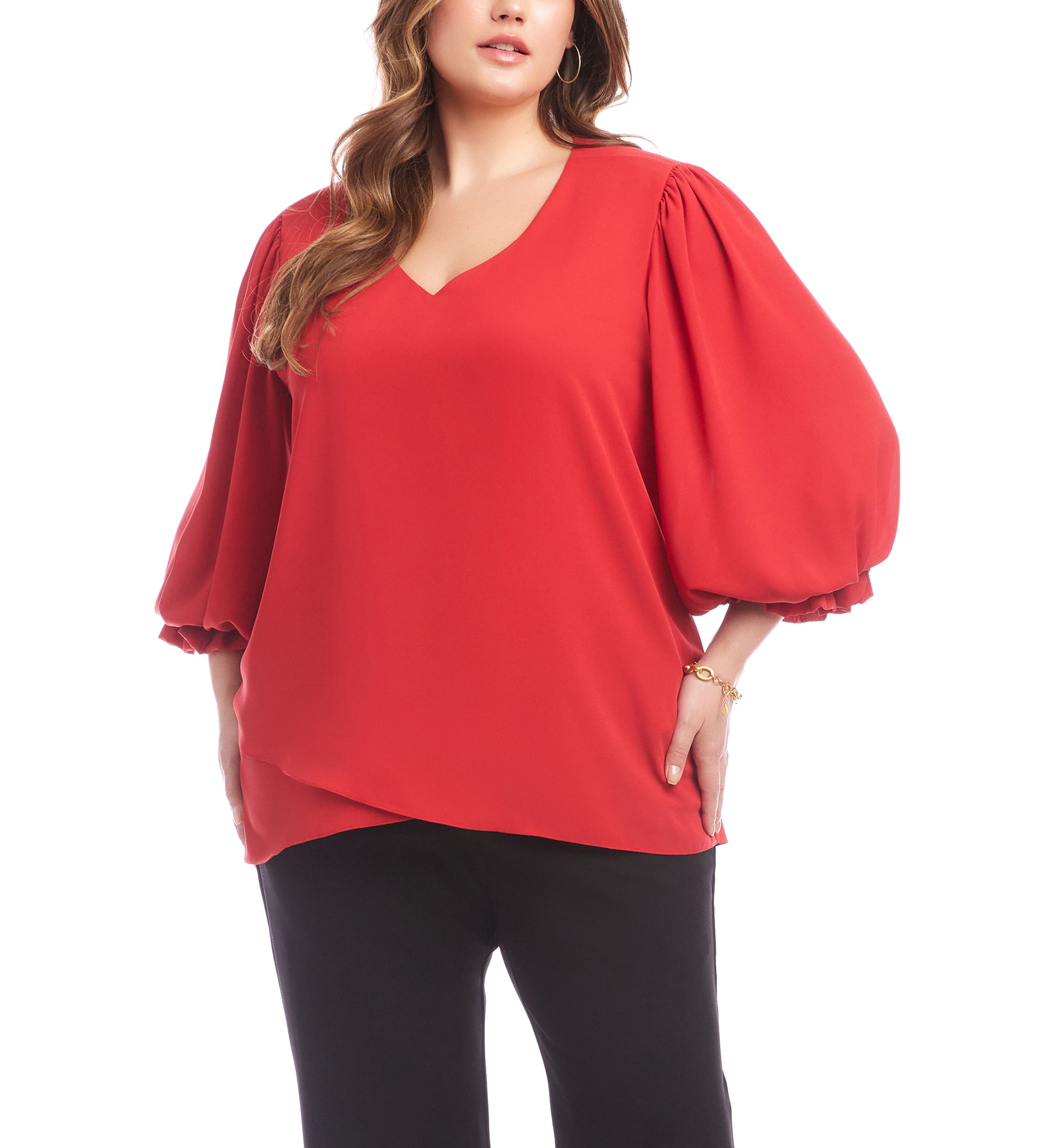 Plus Size Layered Sleeve Asymmetric Top