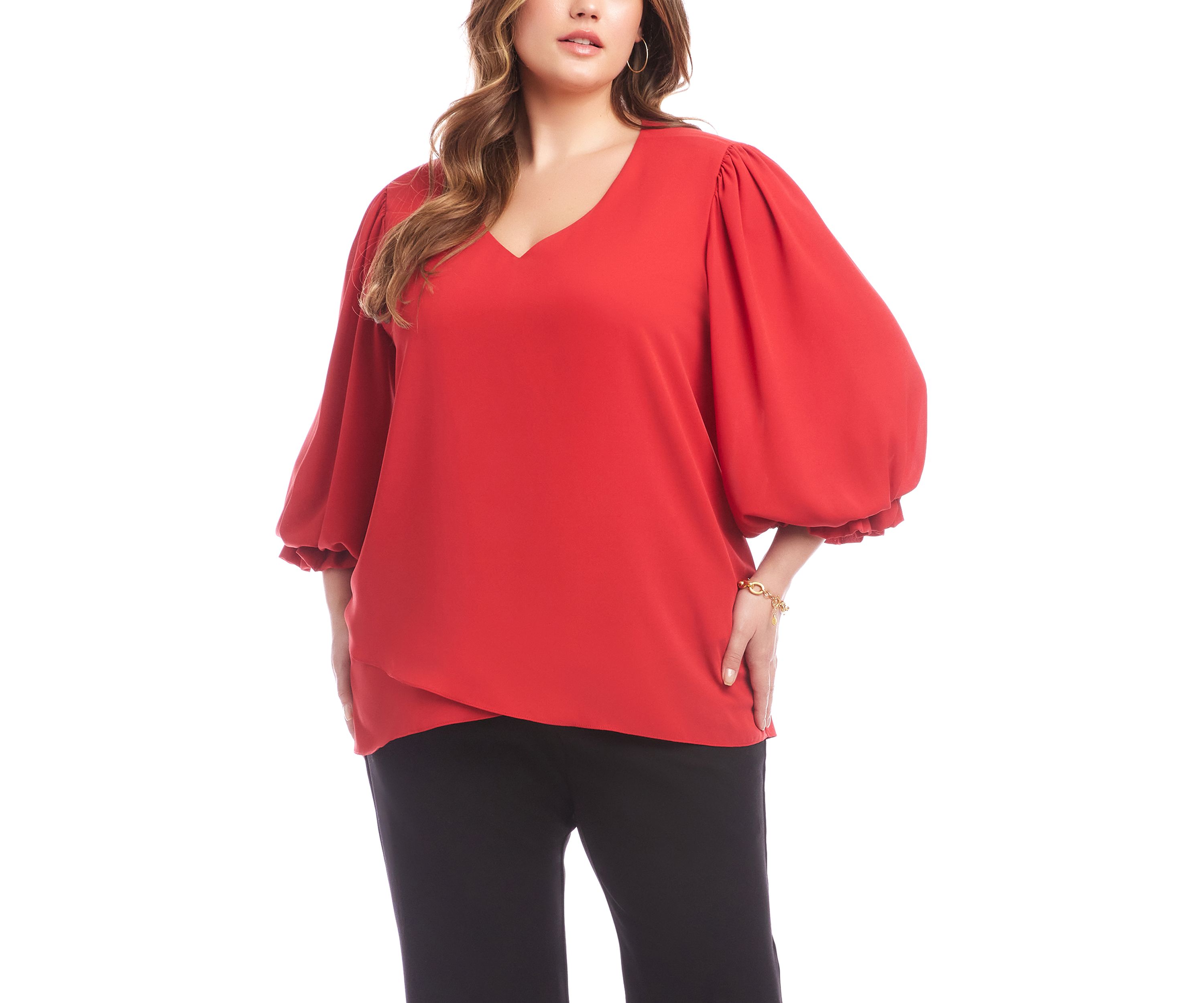 Plus Size Layered Sleeve Asymmetric Top