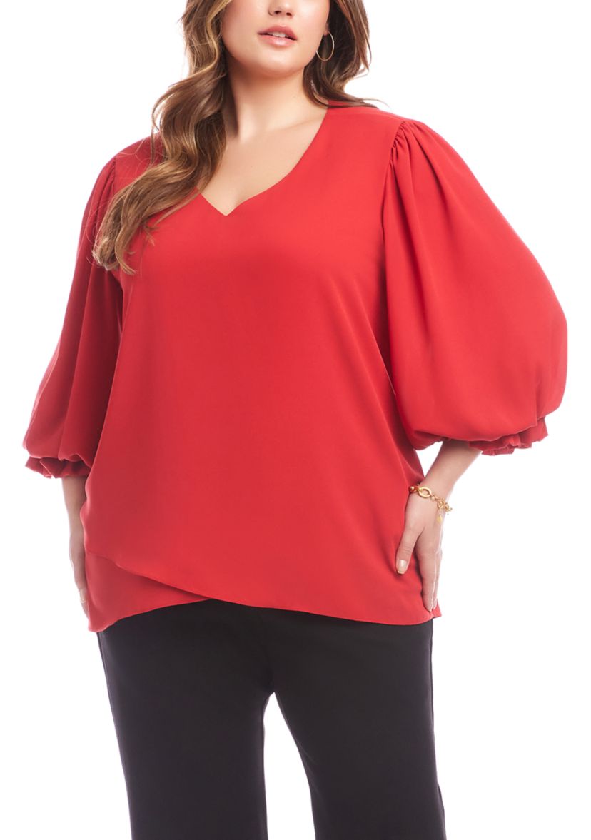 Plus Size Layered Sleeve Asymmetric Top
