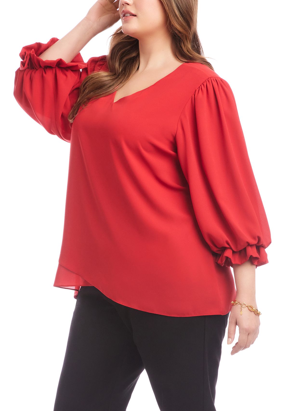 Plus Size Layered Sleeve Asymmetric Top