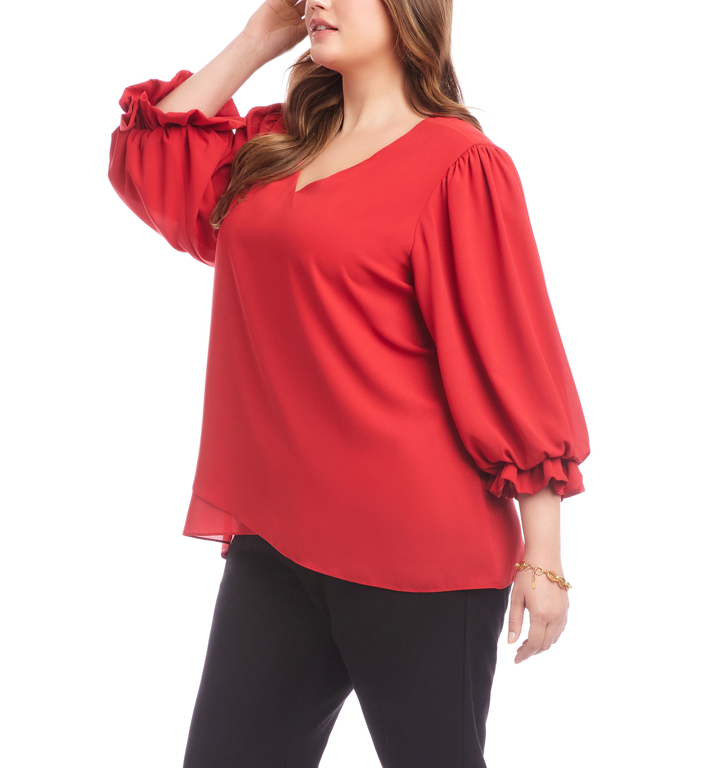 Plus Size Layered Sleeve Asymmetric Top