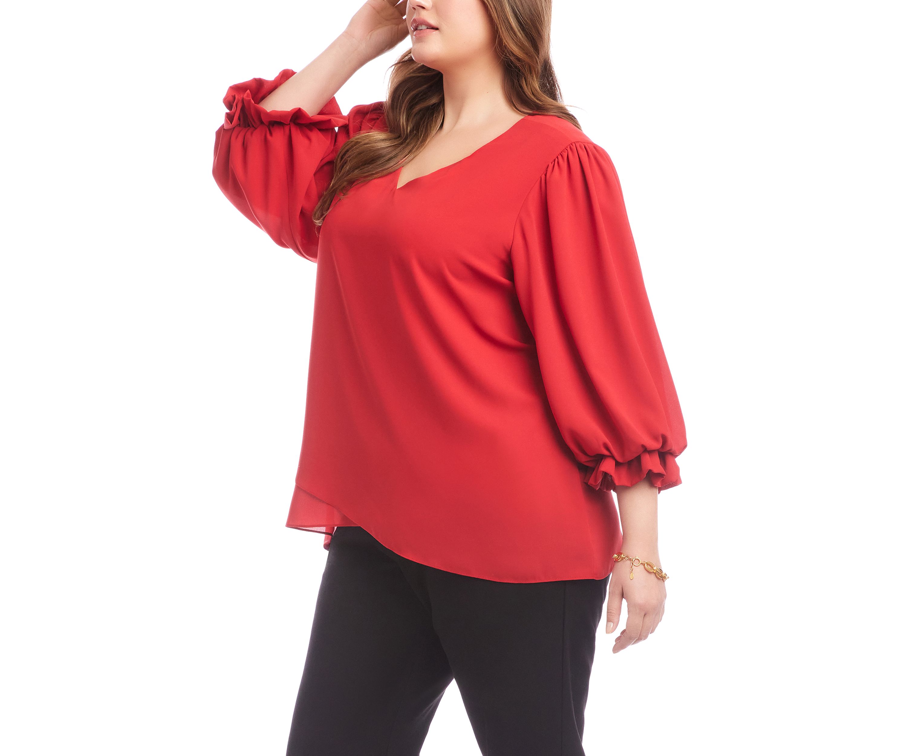 Plus Size Layered Sleeve Asymmetric Top