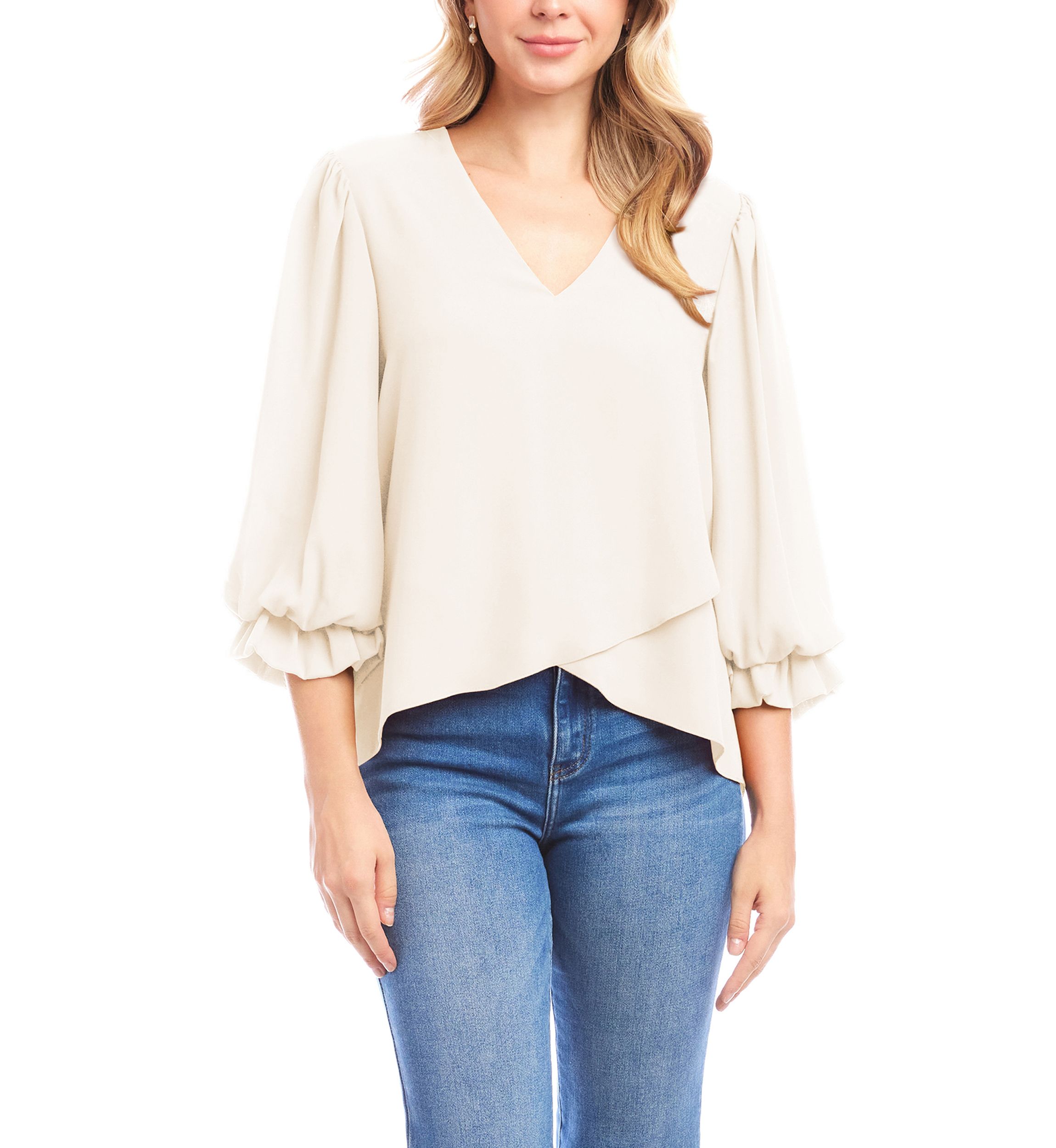 Womens Layered Sleeve Asymmetric Top