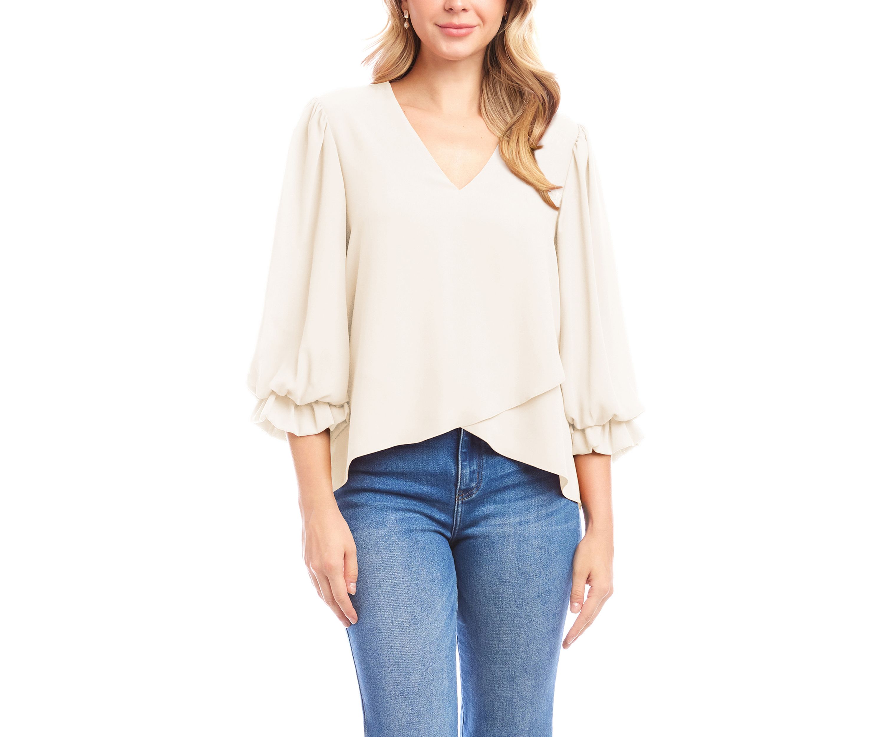 Womens Layered Sleeve Asymmetric Top