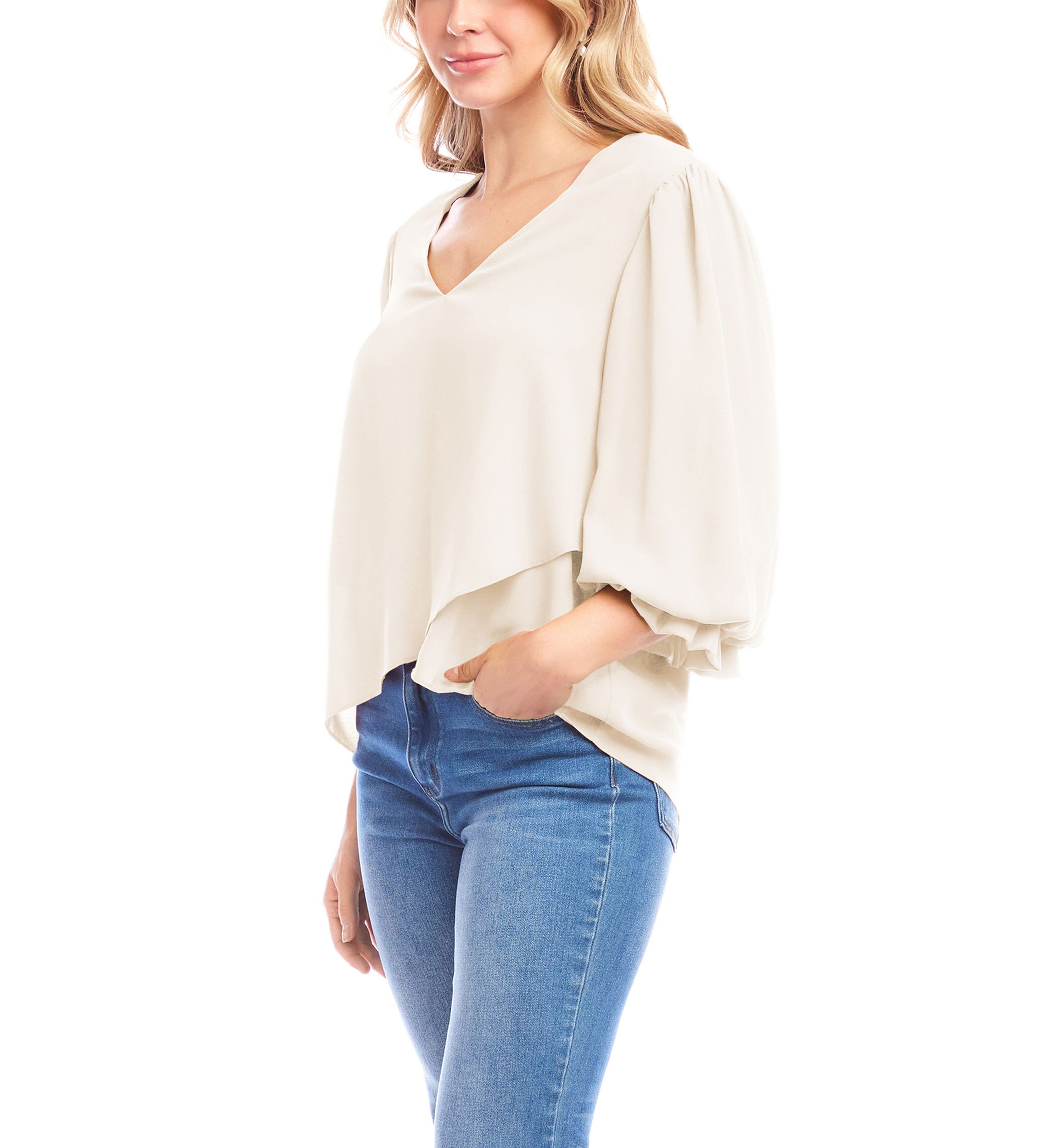 Womens Layered Sleeve Asymmetric Top
