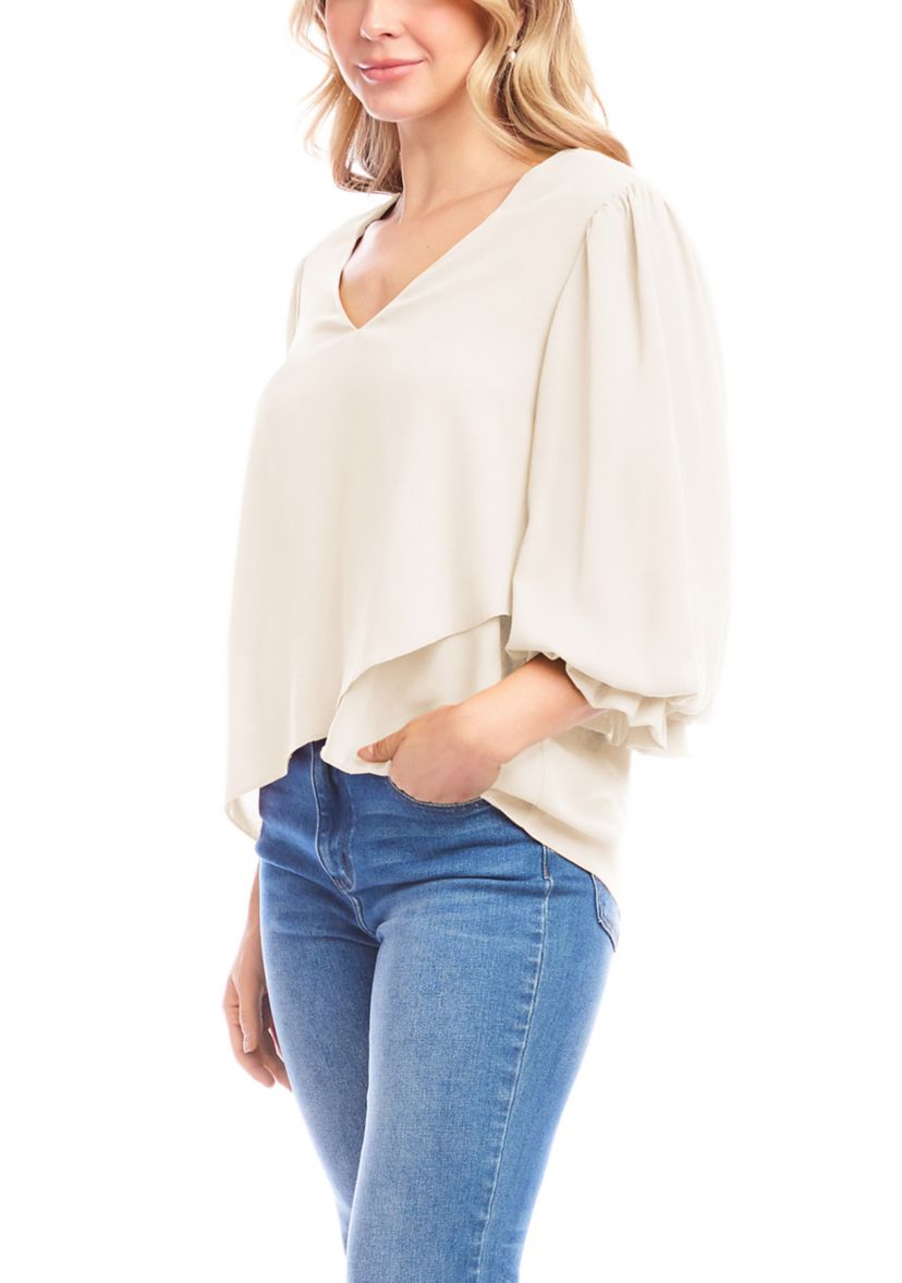 Womens Layered Sleeve Asymmetric Top