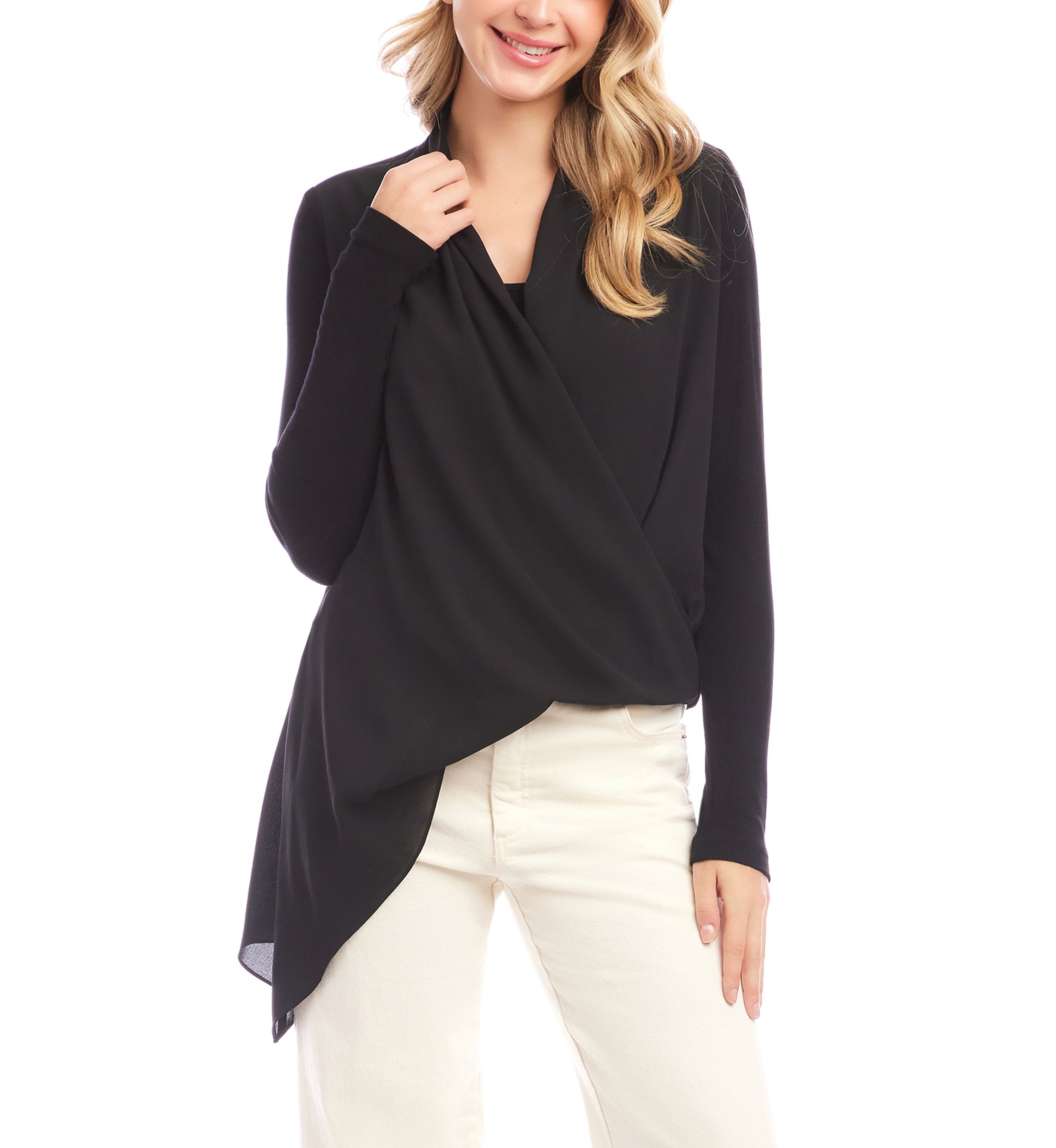 Womens Contrast Double Layer Wrap Top