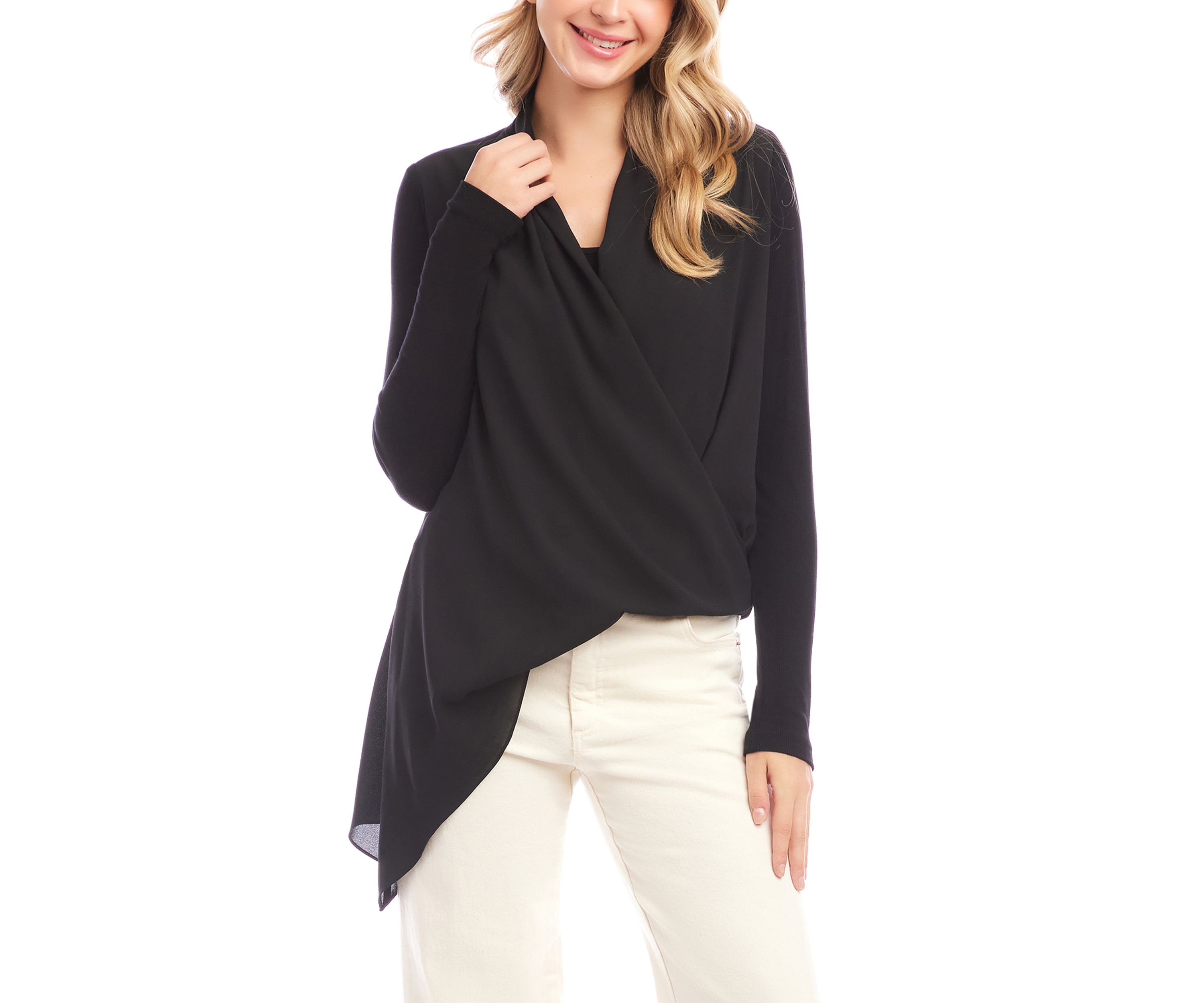 Womens Contrast Double Layer Wrap Top