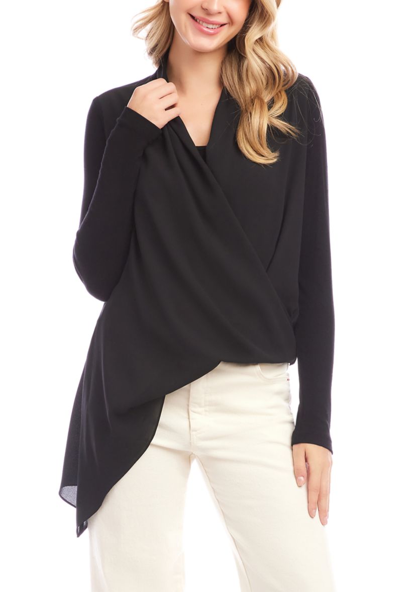 Womens Contrast Double Layer Wrap Top