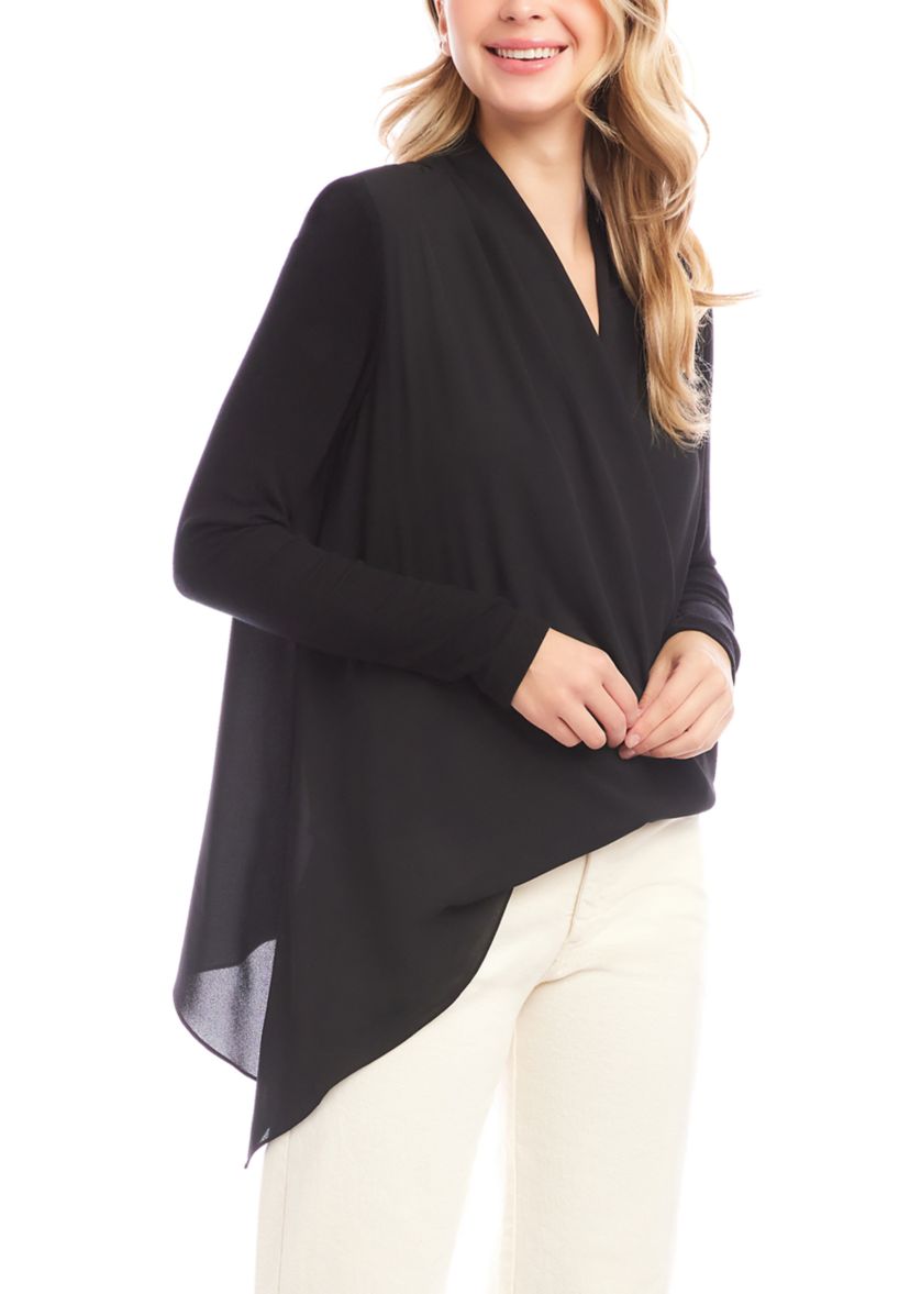 Womens Contrast Double Layer Wrap Top
