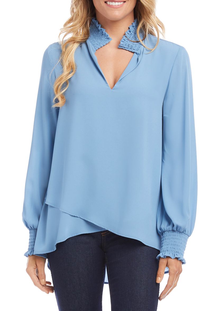 Womens Smocked Neck Crossover Top