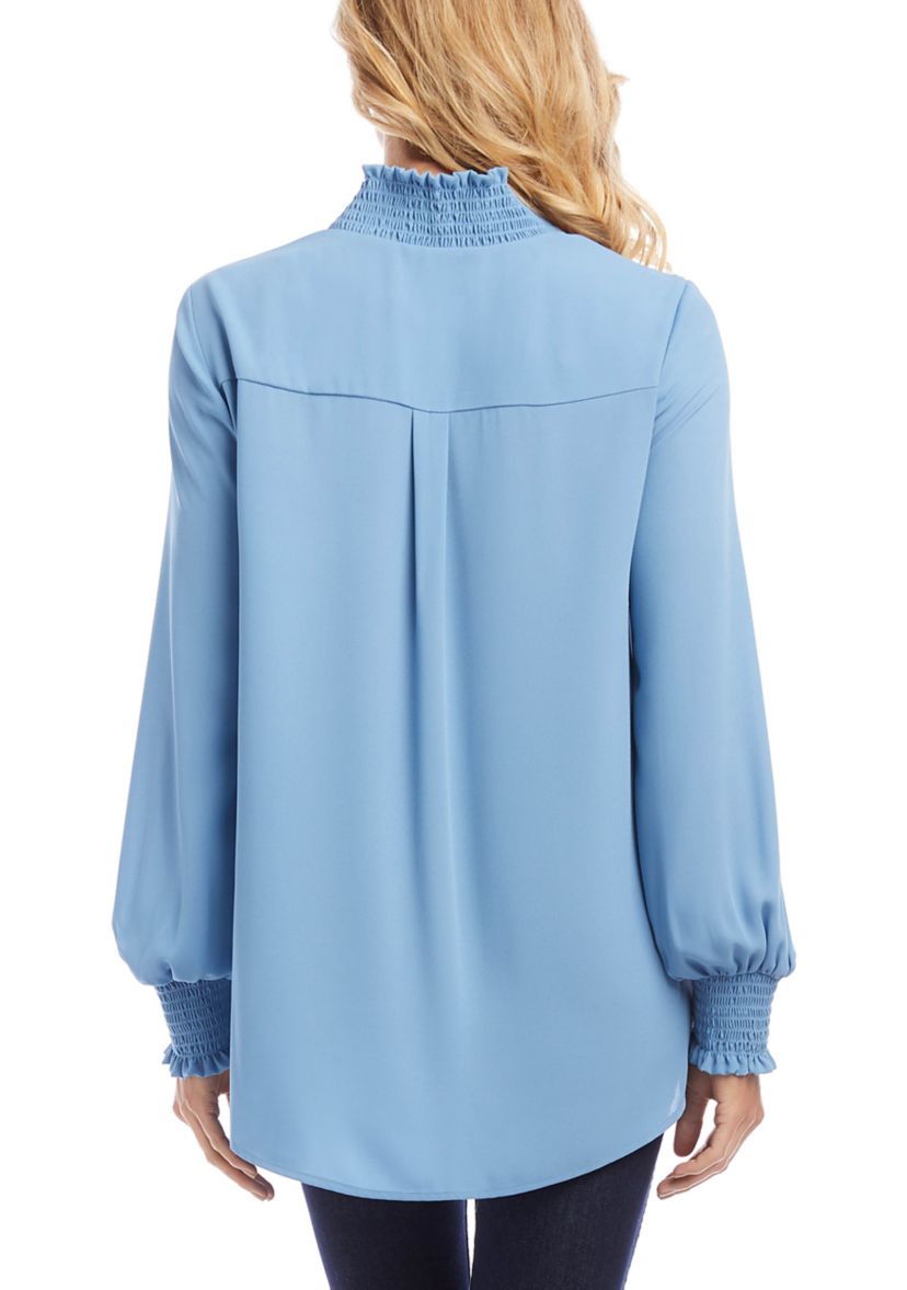 Womens Smocked Neck Crossover Top