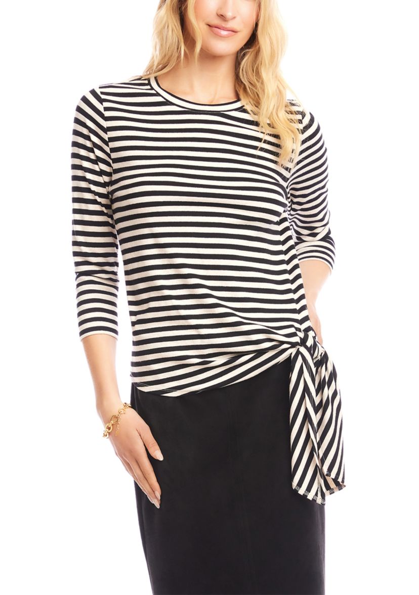 Womens Stripe 3/4 Sleeve Side Tie Top