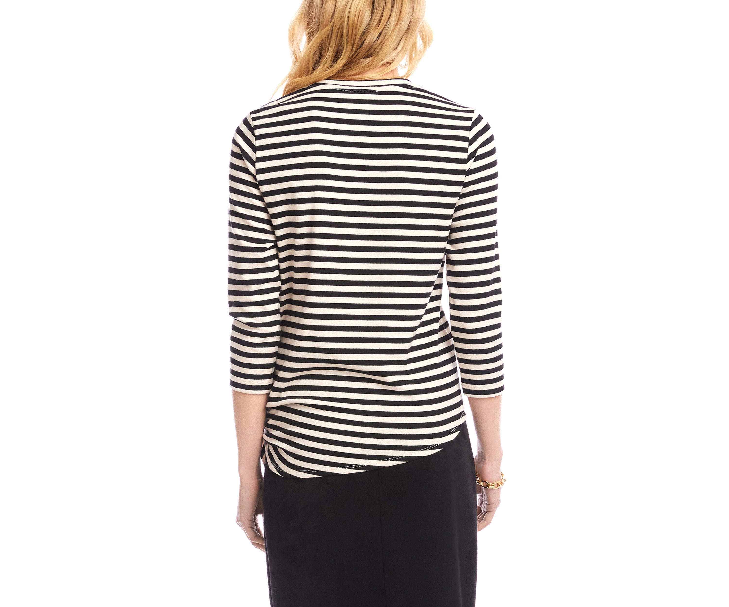 Womens Stripe 3/4 Sleeve Side Tie Top