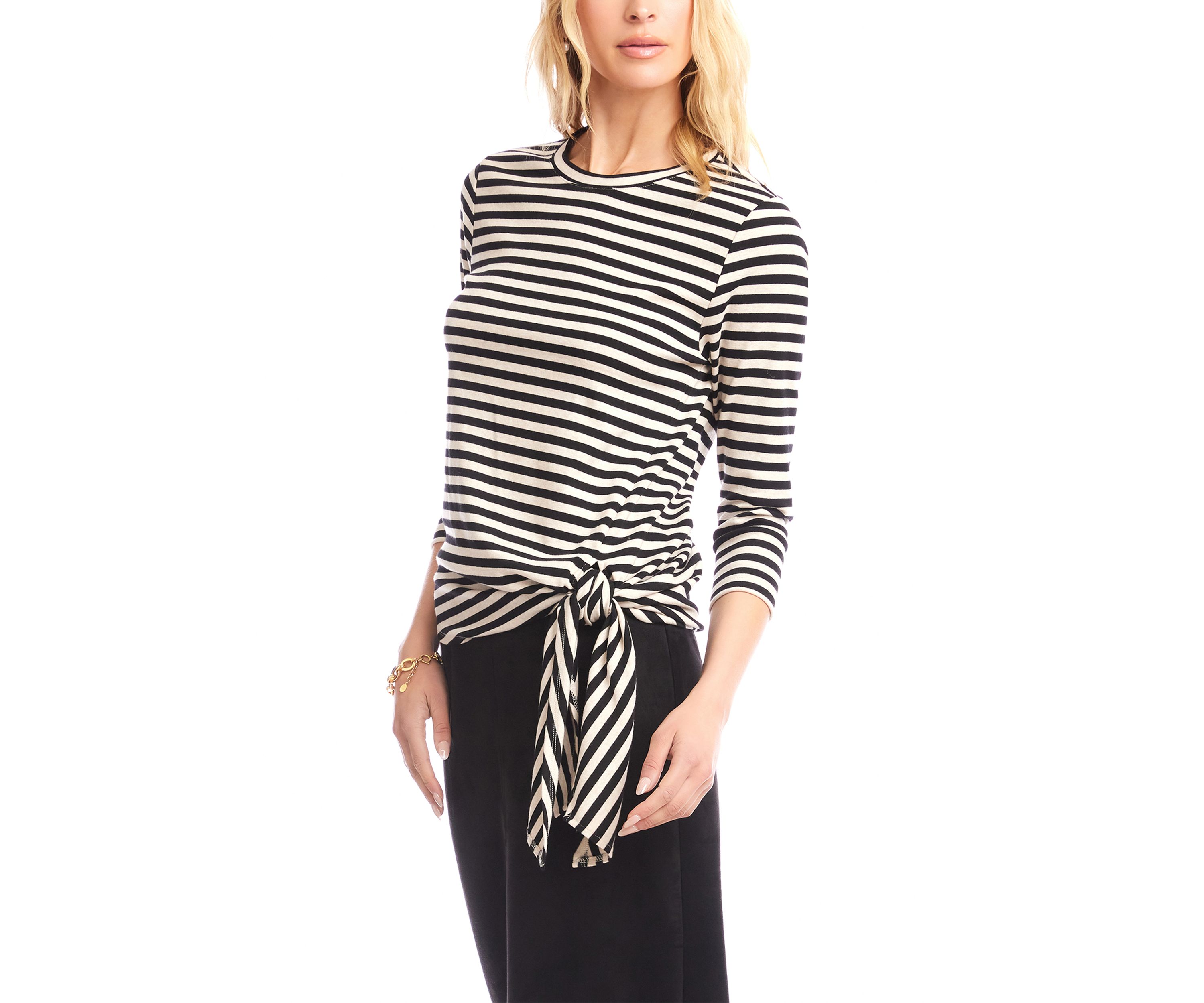 Womens Stripe 3/4 Sleeve Side Tie Top