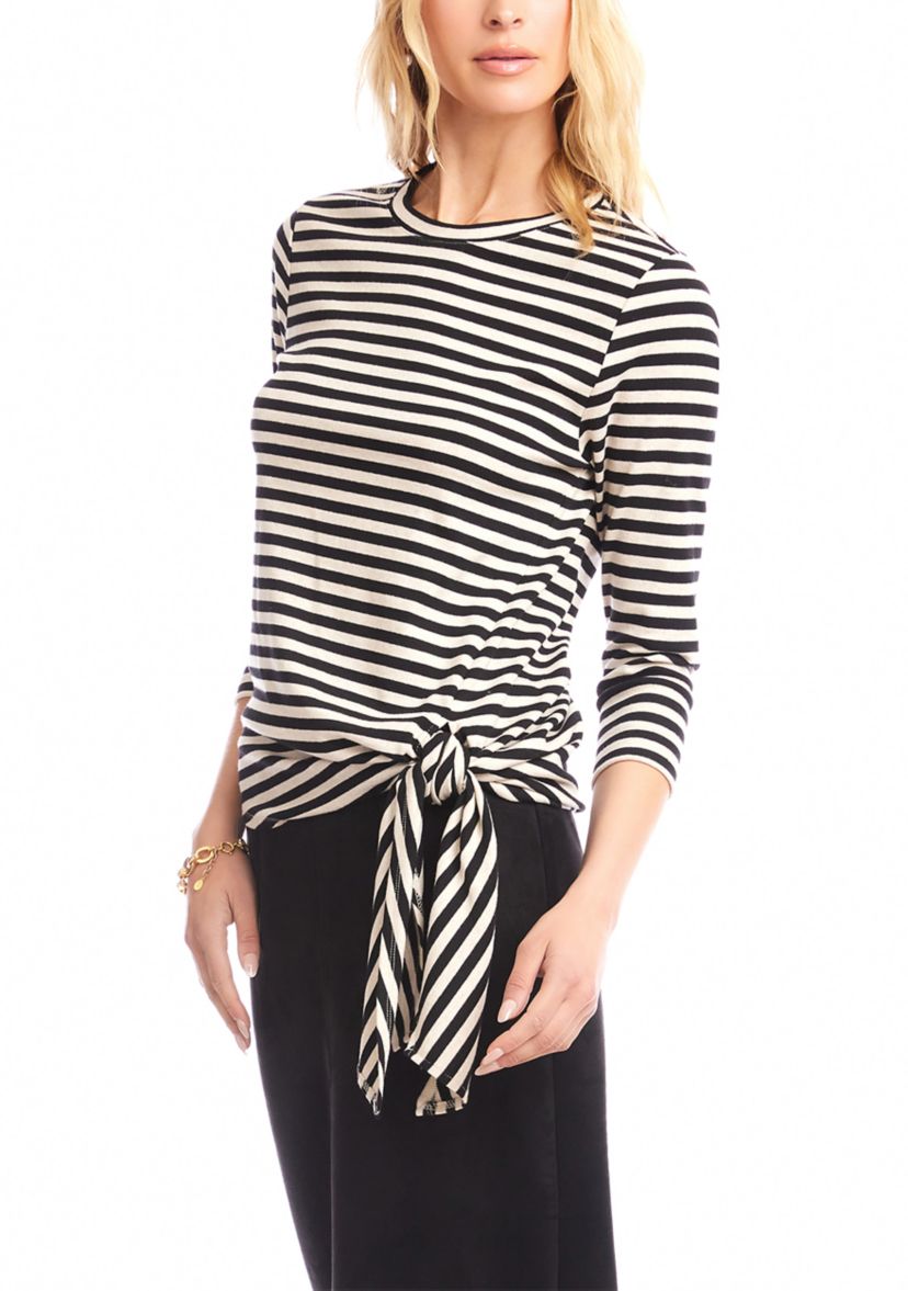 Womens Stripe 3/4 Sleeve Side Tie Top
