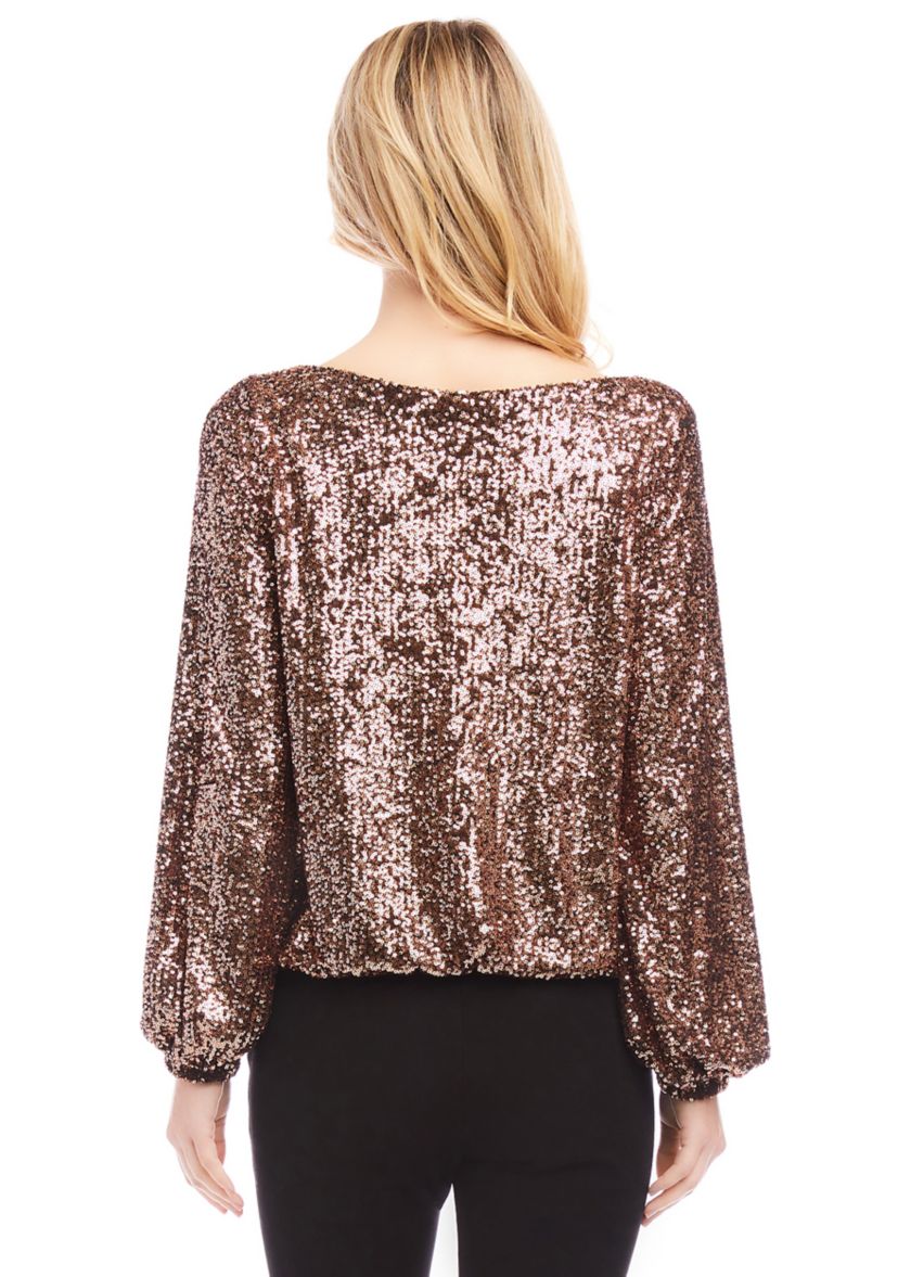 Womens Sequin Boatneck Top