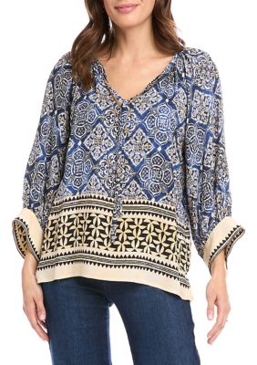 Lucky Brand Women's Bell Sleeve Printed Top