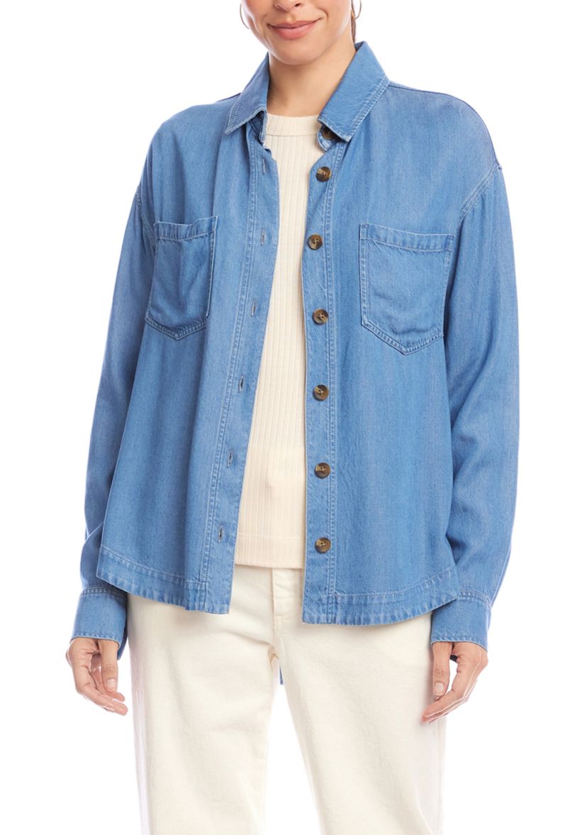 Womens Long Sleeve Soft Denim Shirt Jacket