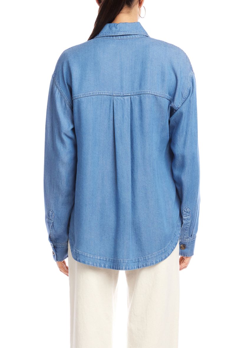 Womens Long Sleeve Soft Denim Shirt Jacket