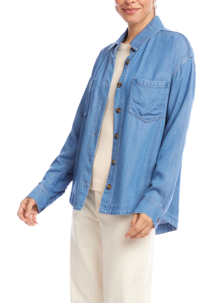 Womens Long Sleeve Soft Denim Shirt Jacket