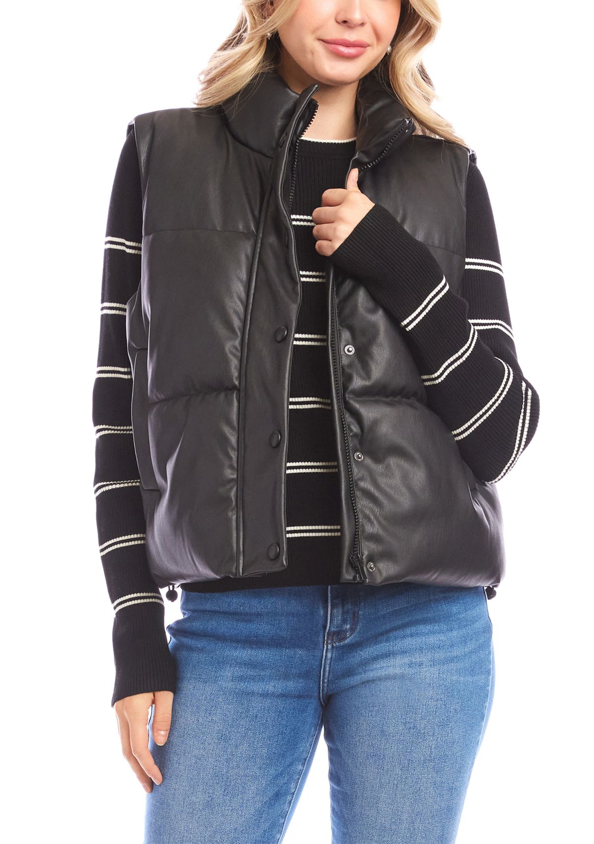Womens Faux Leather Quilted Puffer Vest