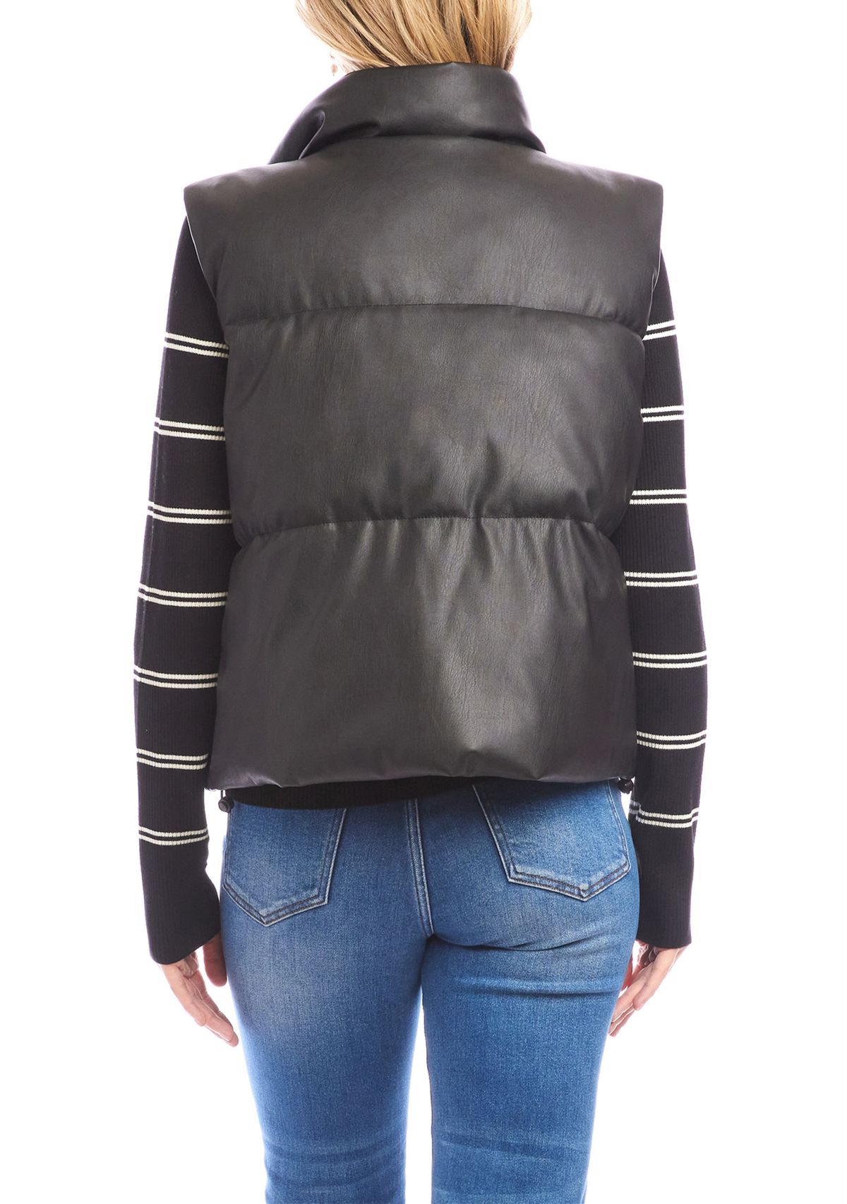 Womens Faux Leather Quilted Puffer Vest