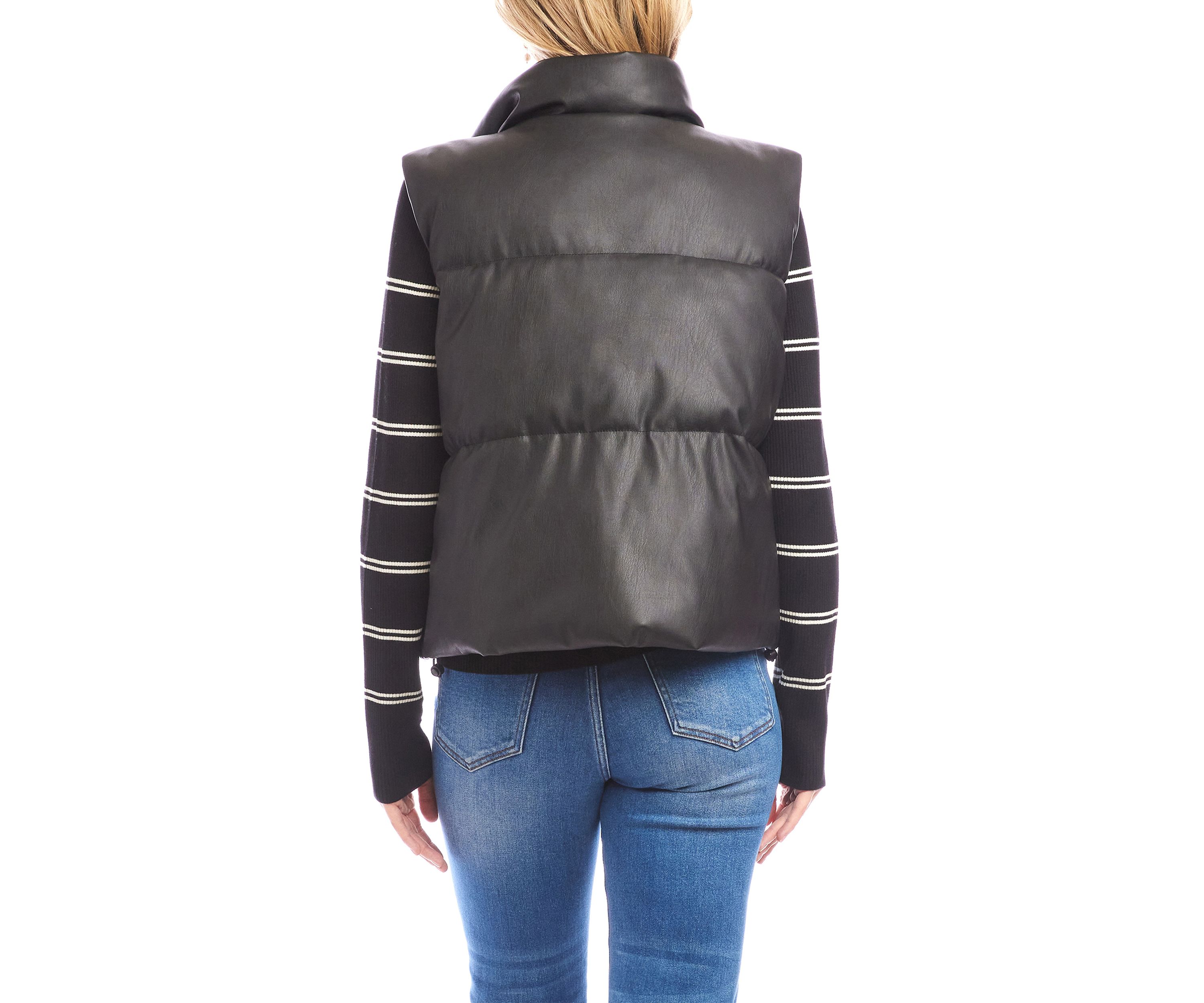 Womens Faux Leather Quilted Puffer Vest