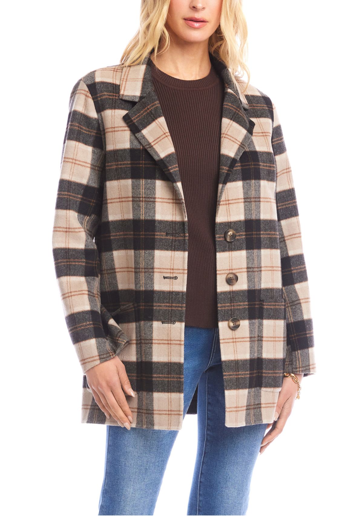 Womens Oversized Brushed Plaid Blazer