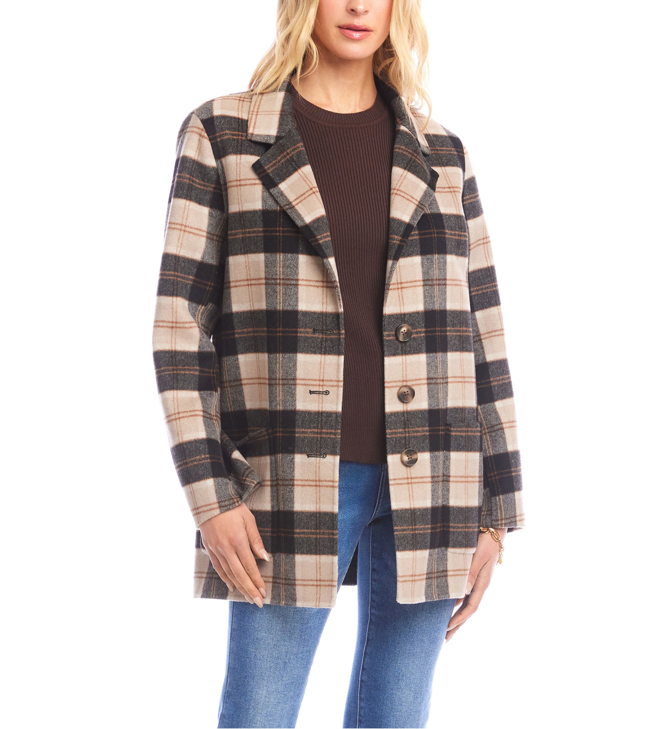 Womens Oversized Brushed Plaid Blazer